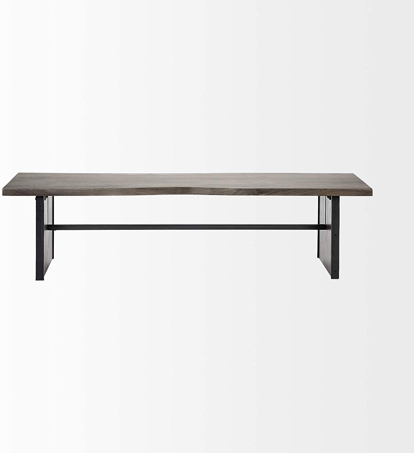 Rectangular Indian Mango WoodBrown Tone Finish W Metal Cladding On The Base Dining Bench