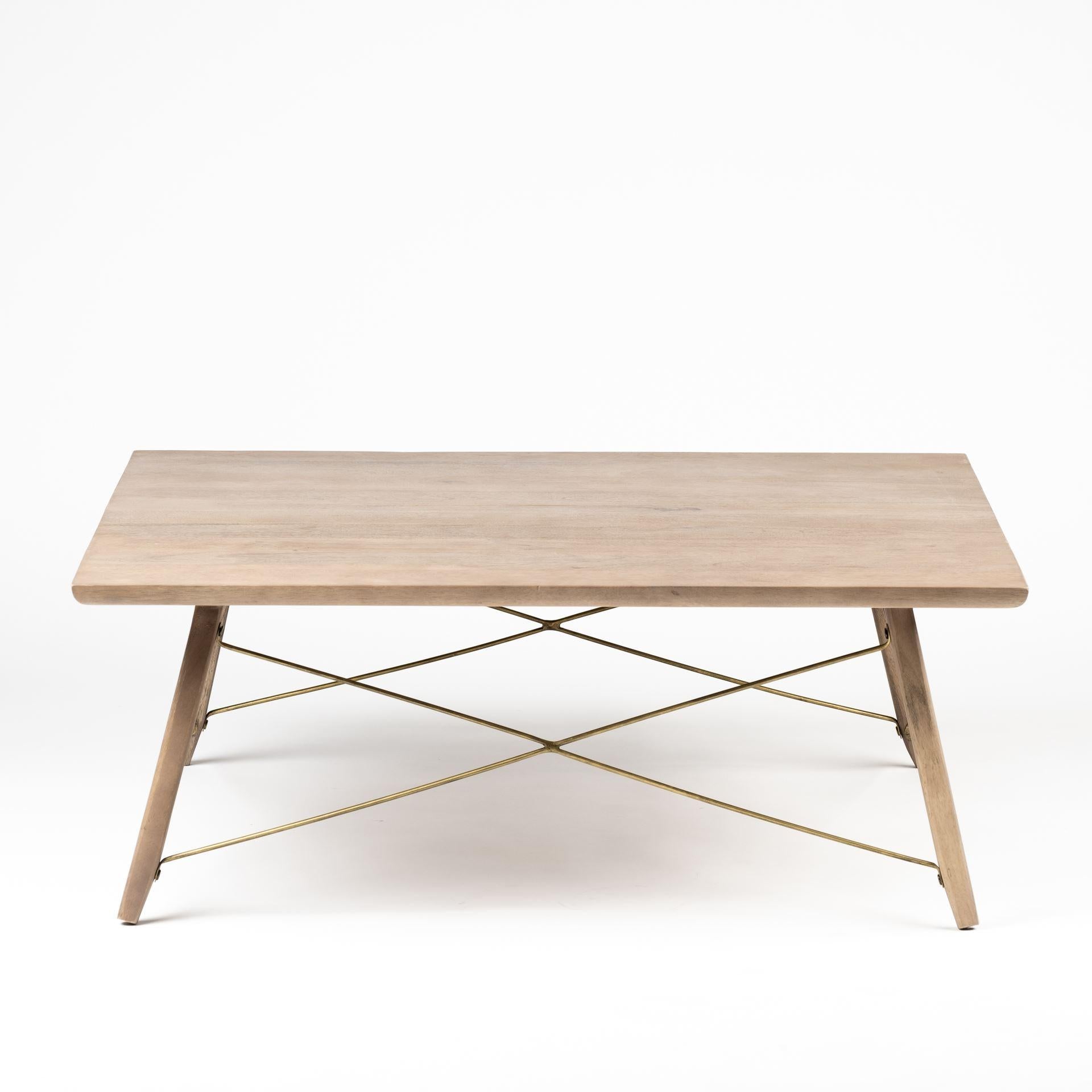 Square Solid Wood Top & Legs Coffee Table wMetal Bracing