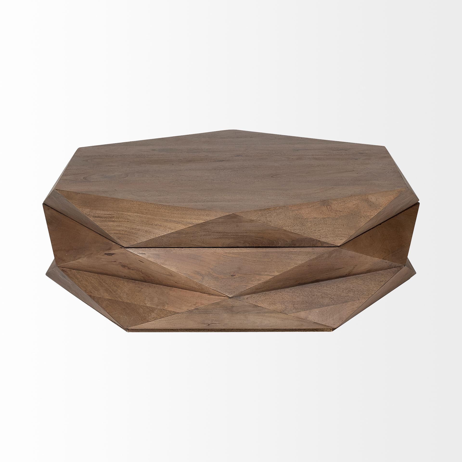 Hexagonal Hinged Solid Wood Top and Base Coffee Table