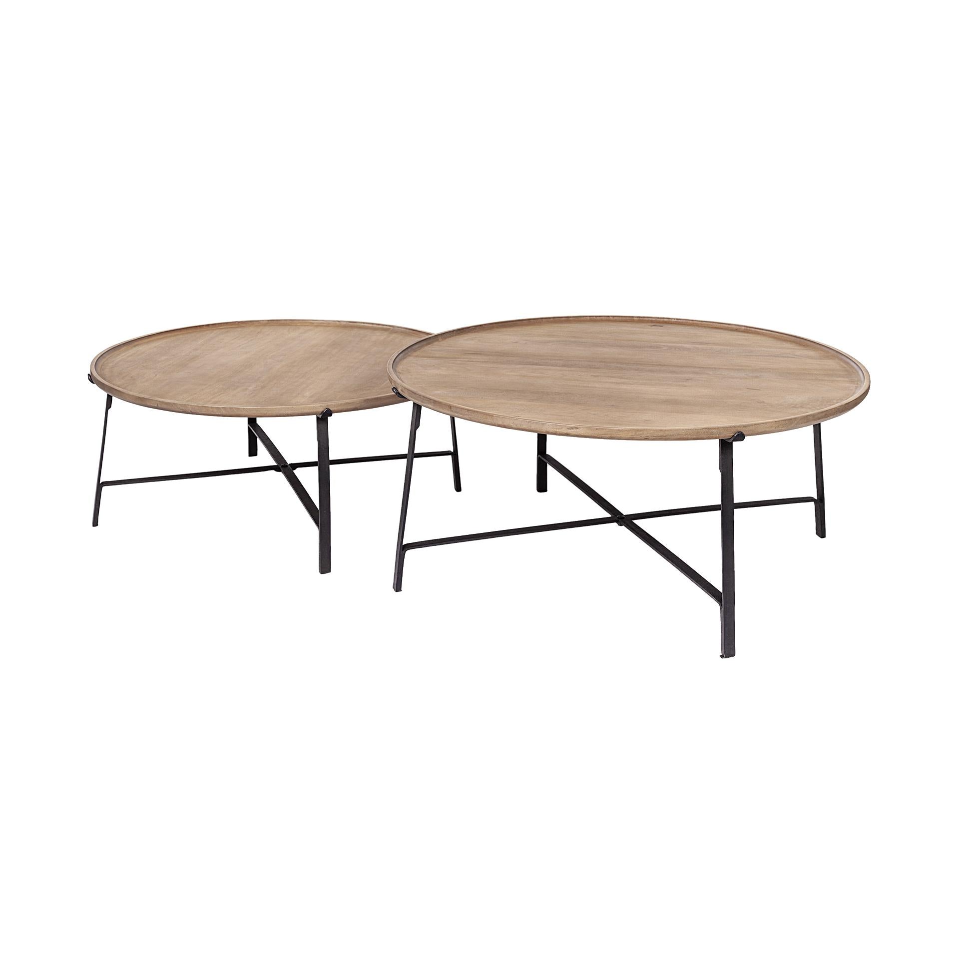 S 2  Solid Wood Top Black Metal Base Nesting Coffee Tables