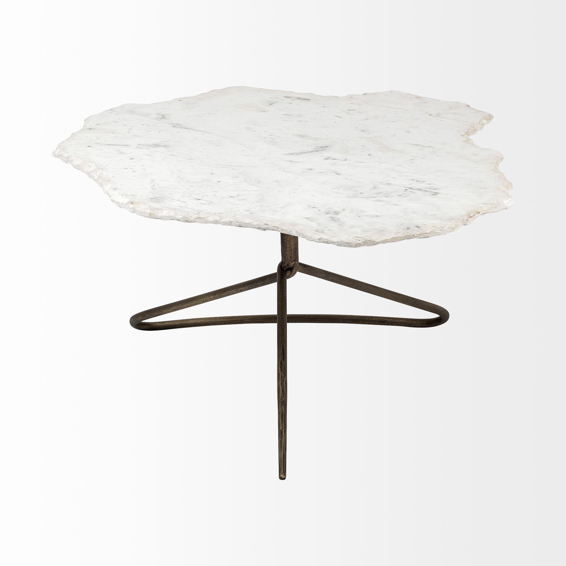 Irregular White Marble Top and Gold Metal Base Coffee Table