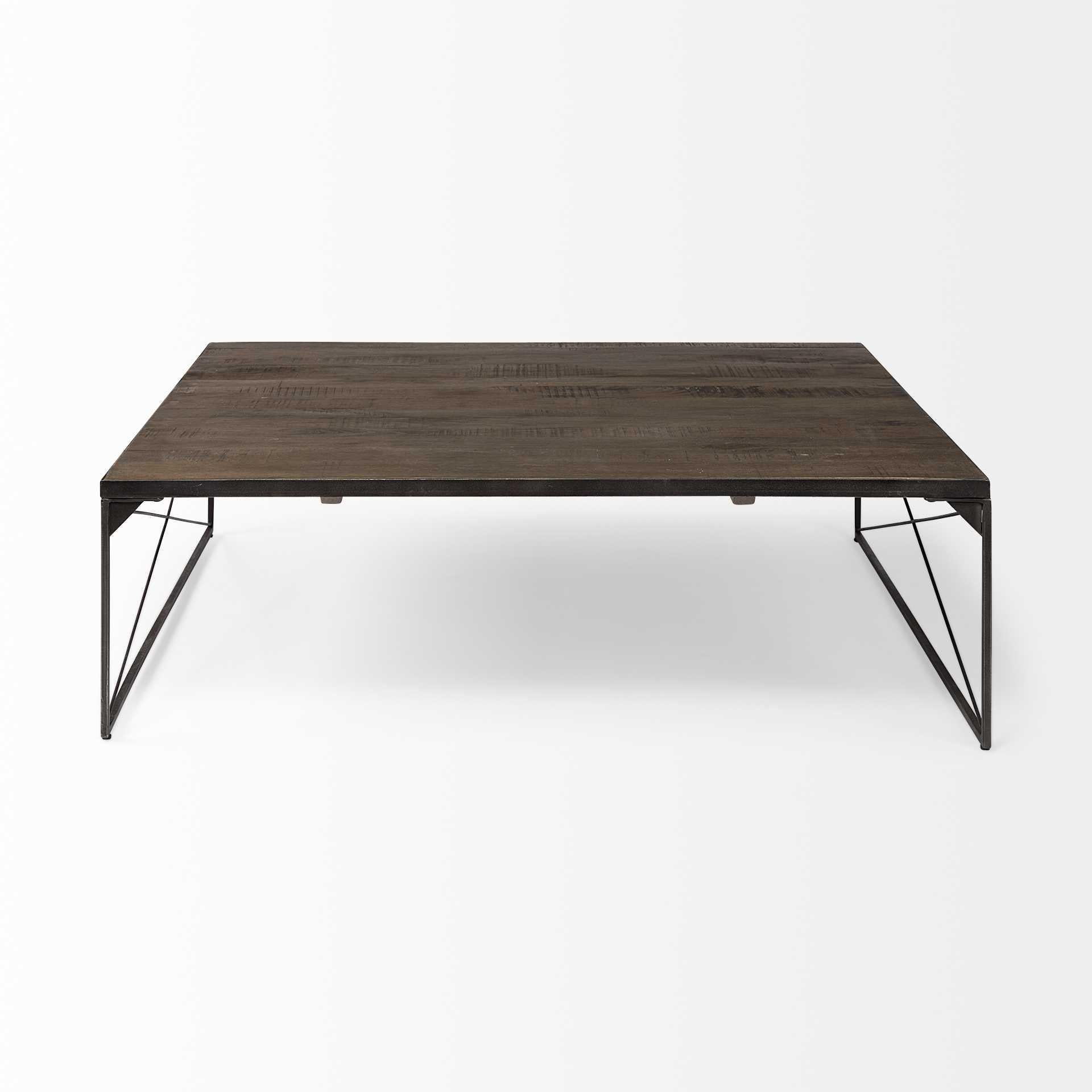 Square Wood Top and Black Metal Base Coffee Table