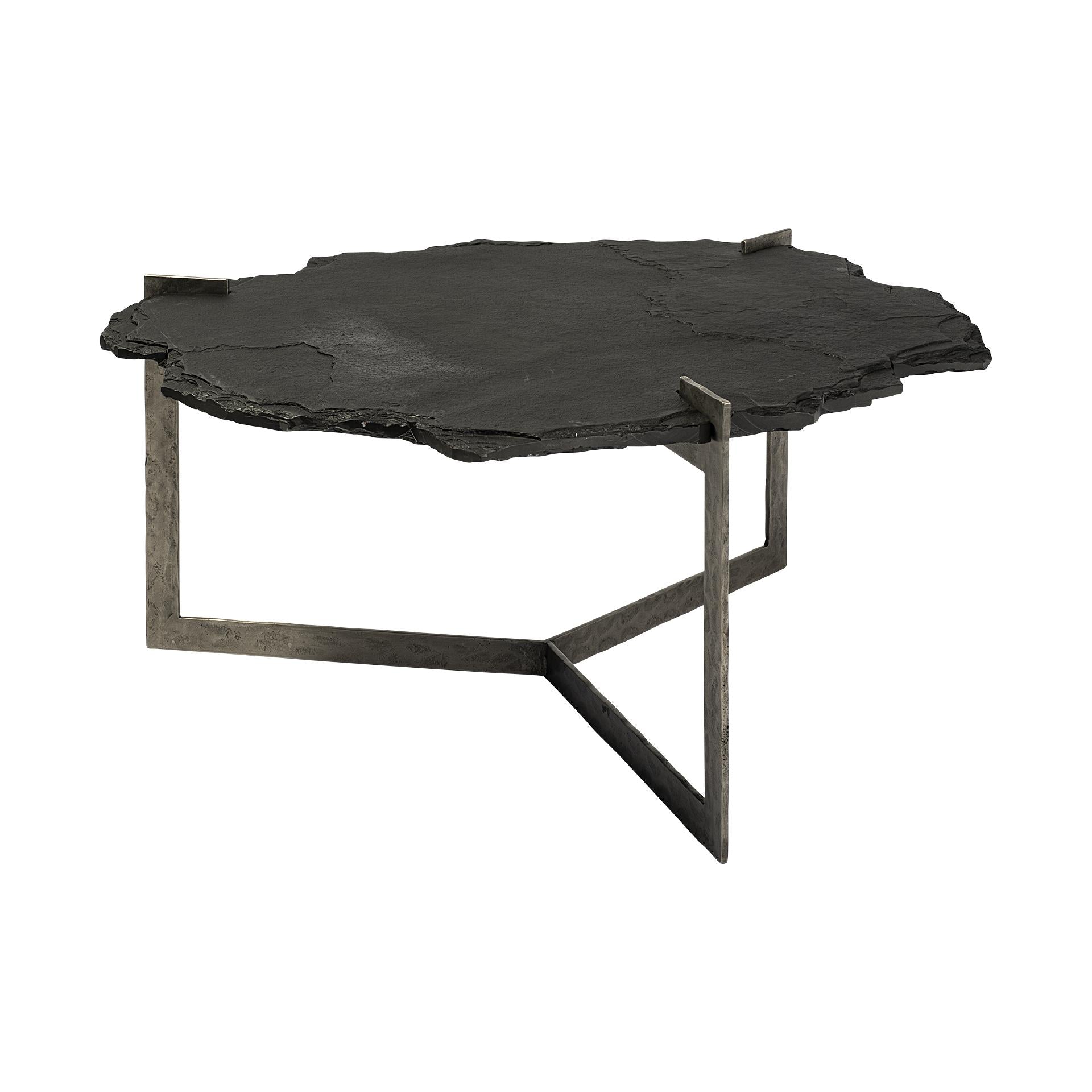 Irregular Live-Edge Slat wFlat Iron Base Coffee Table Top