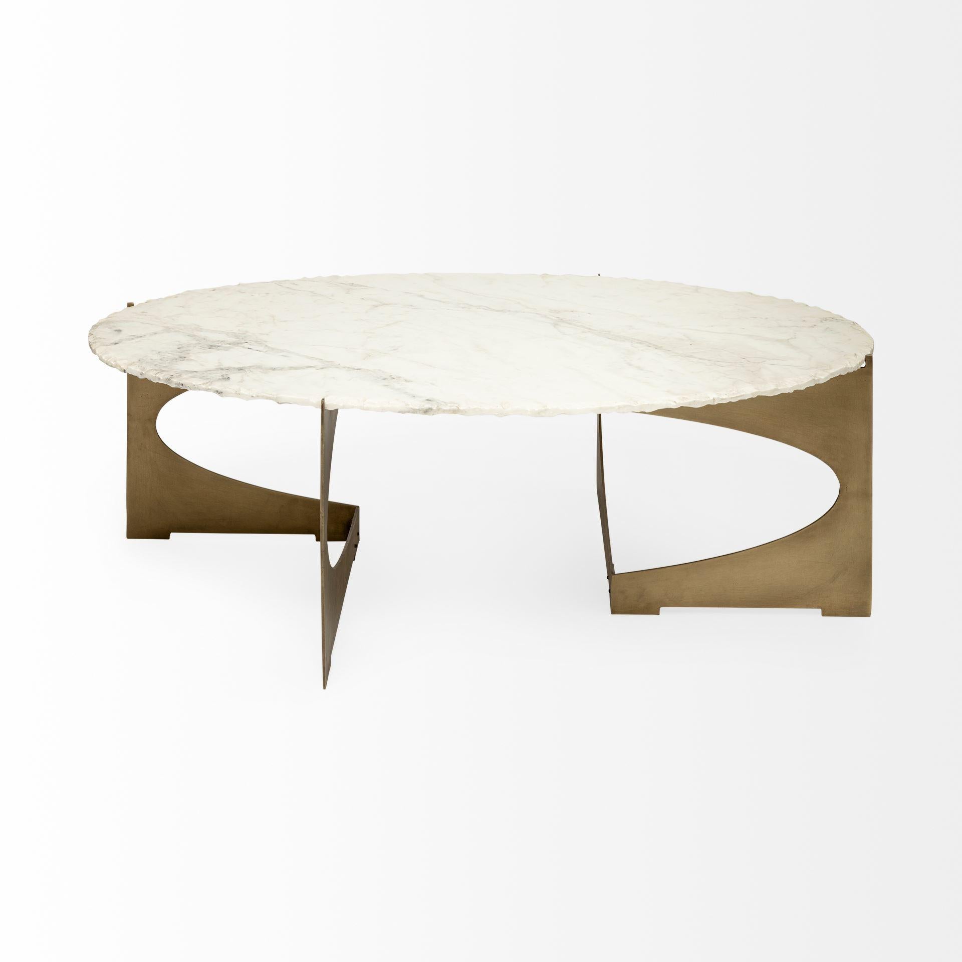 Oval Marble Top and Gold Metal Base Coffee Table