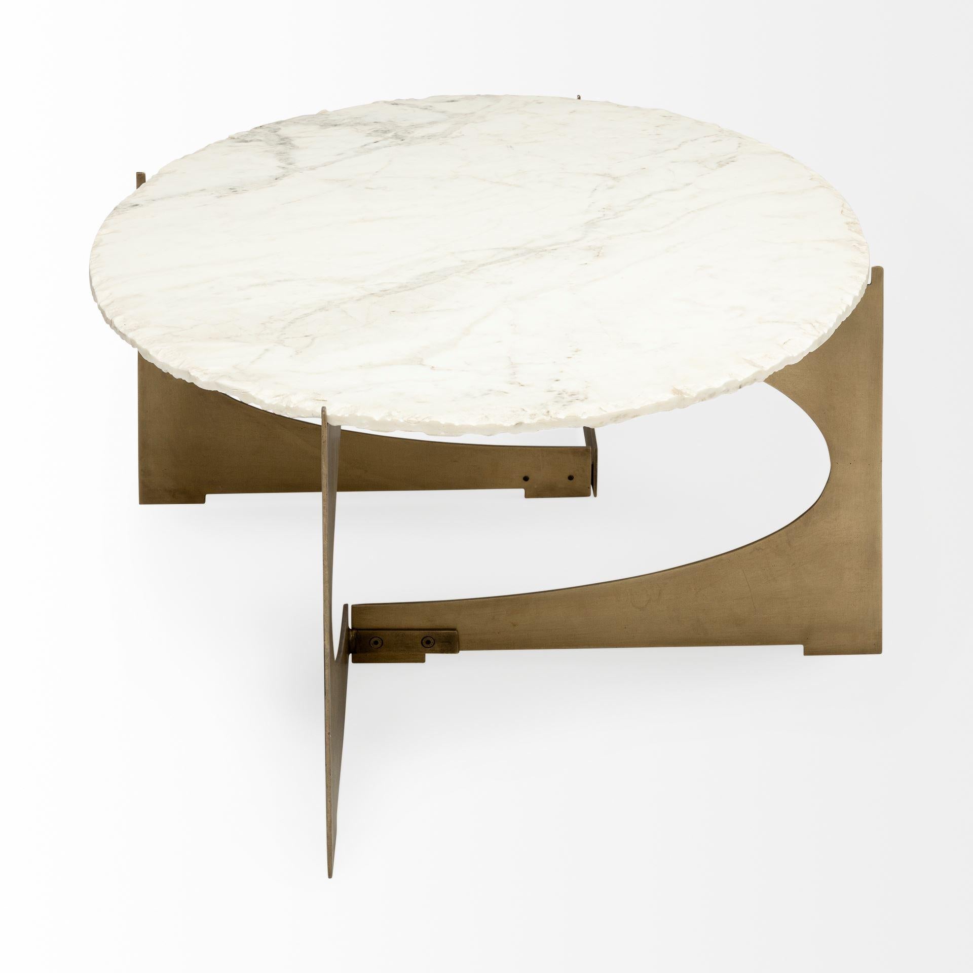 Oval Marble Top and Gold Metal Base Coffee Table