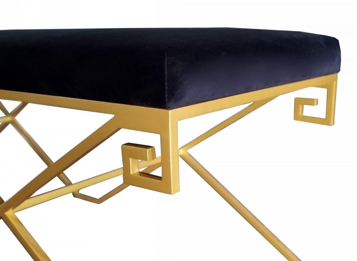 Rectangular Modern Black Velvet Bench with Champagne Gold Steel Frame