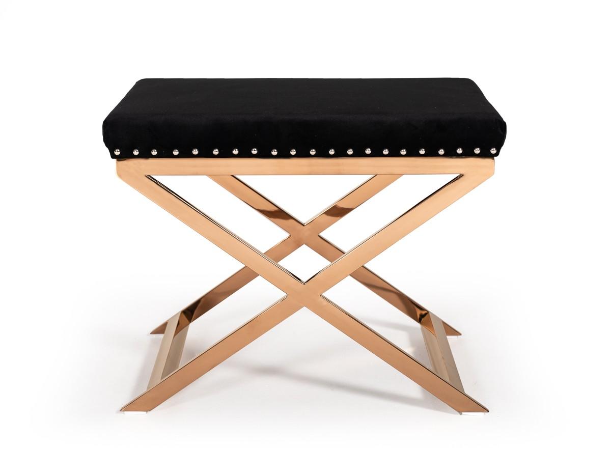 Modern Black Velvet with nailhead trim and Rose Gold Stool