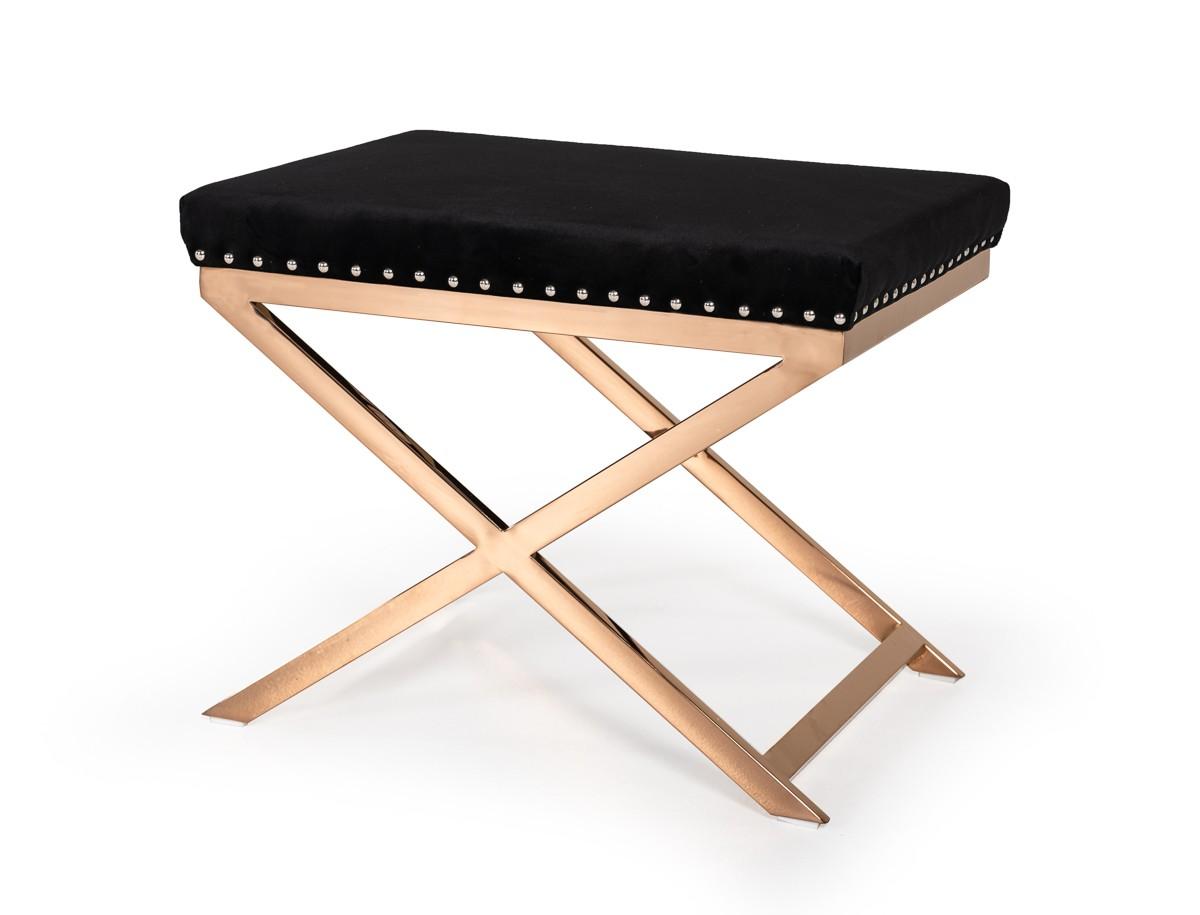 Modern Black Velvet with nailhead trim and Rose Gold Stool