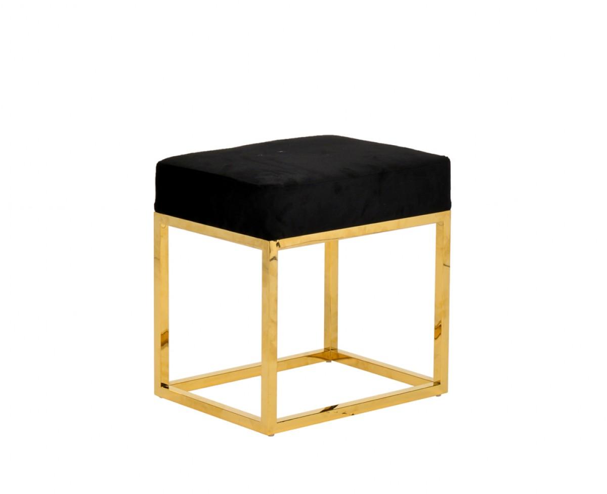 Square Modern Black Velvet Ottoman with Gold Stainless Steel