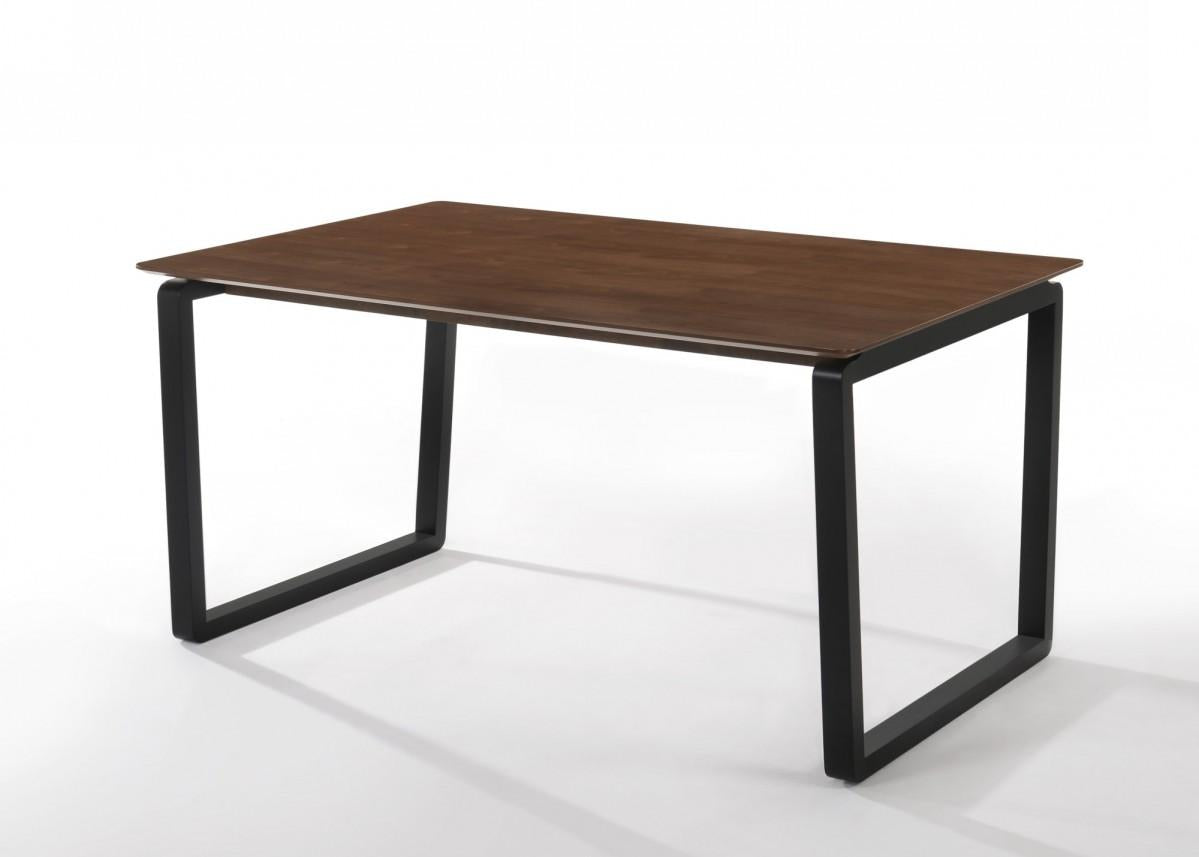Rectangular Modern Walnut Finish Dining  Table with Black Metal U shape legs Default Title