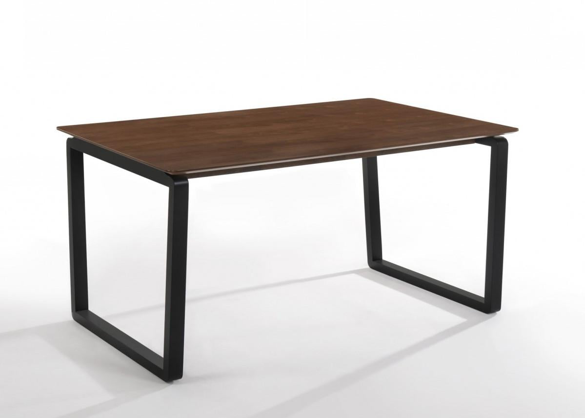 Rectangular Modern Walnut Finish Dining  Table with Black Metal U shape legs