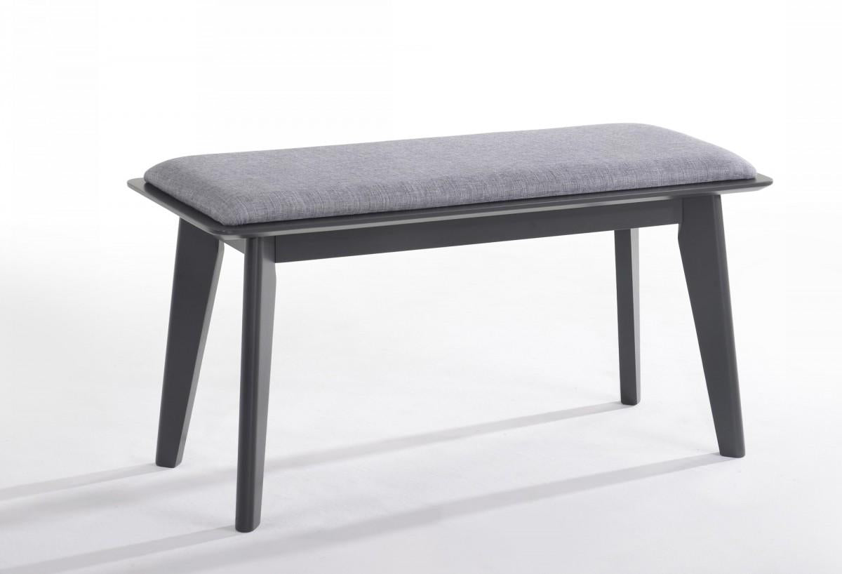 Modern Grey Fabric Upholstered Dining Bench with Charcoal Grey painted wood legs