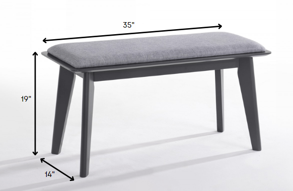 Modern Grey Fabric Upholstered Dining Bench with Charcoal Grey painted wood legs