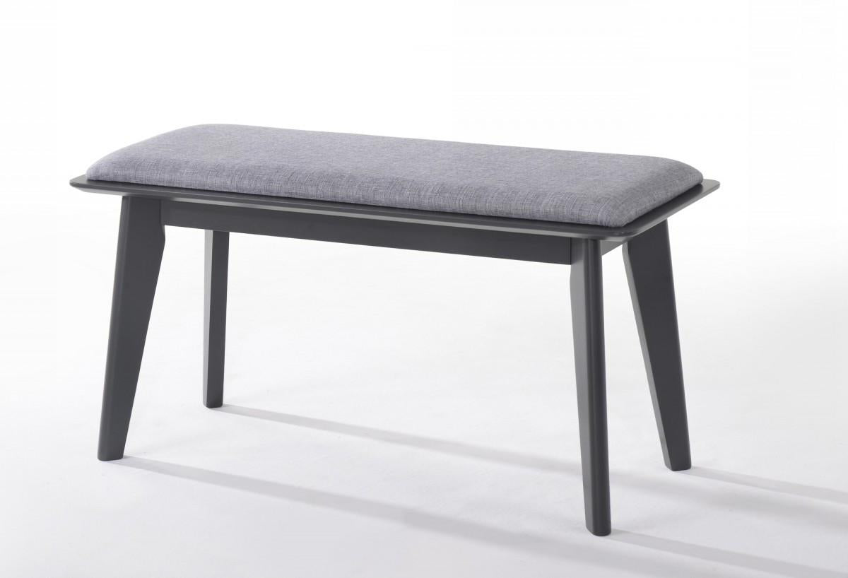 Modern Grey Fabric Upholstered Dining Bench with Charcoal Grey painted wood legs