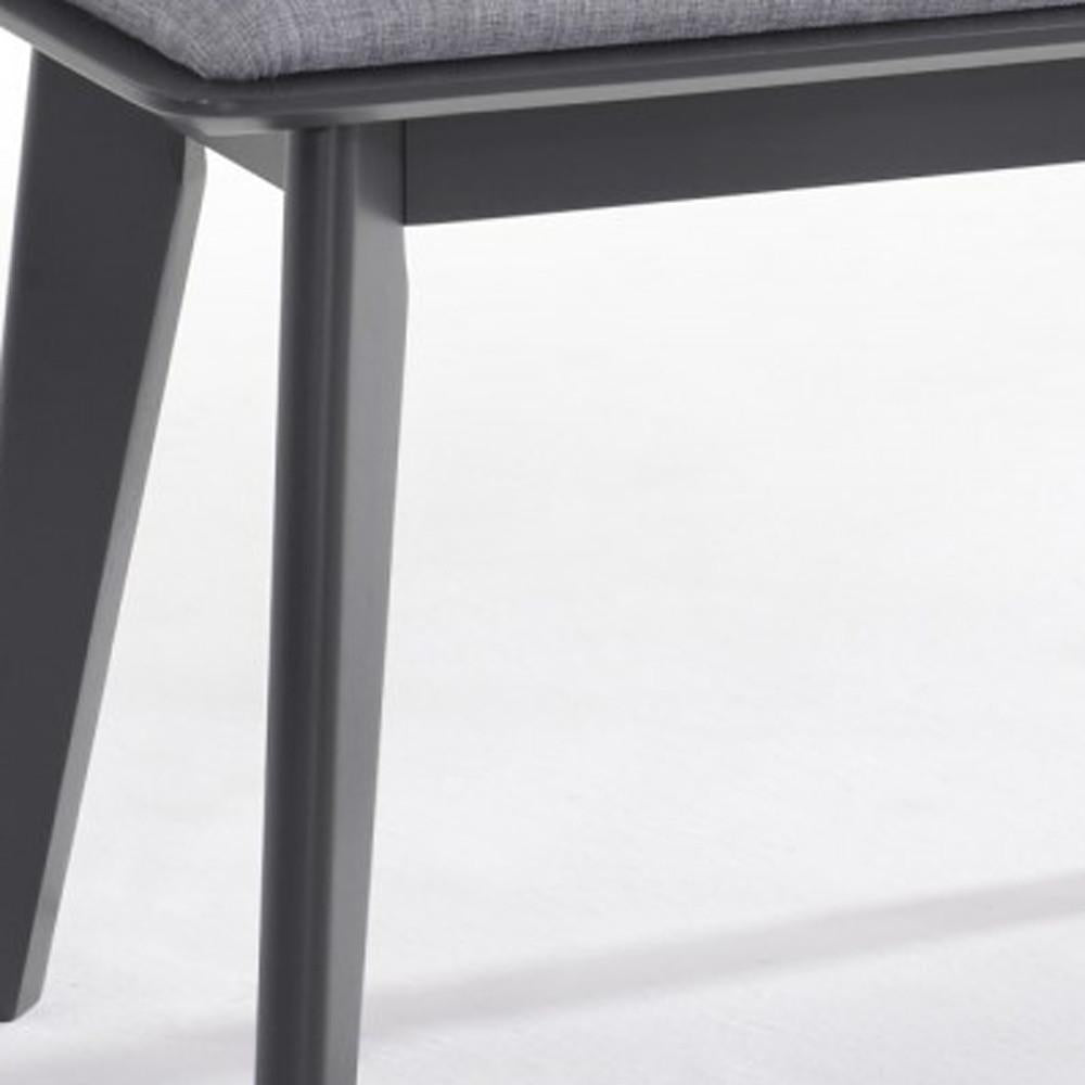 Modern Grey Fabric Upholstered Dining Bench with Charcoal Grey painted wood legs