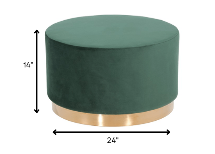 Round Modern Green Velvet Fabric Upholstered  Ottoman with Gold Stainless Steel Base