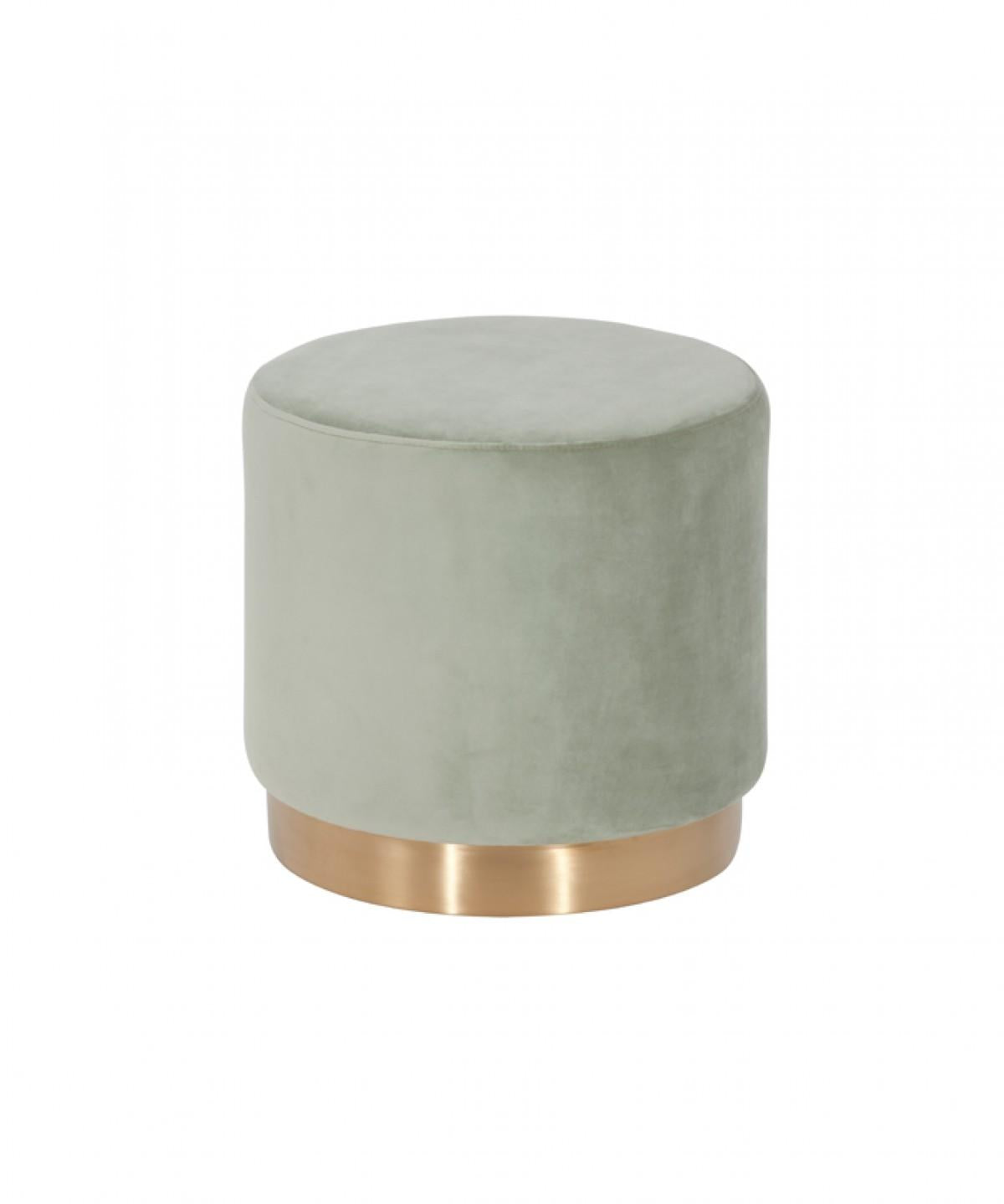 Round Modern Grey Velvet Ottoman with Gold Base