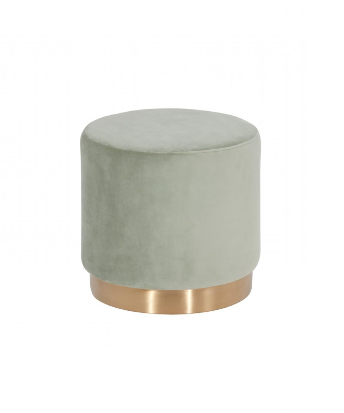 Round Modern Grey Velvet Ottoman with Gold Base