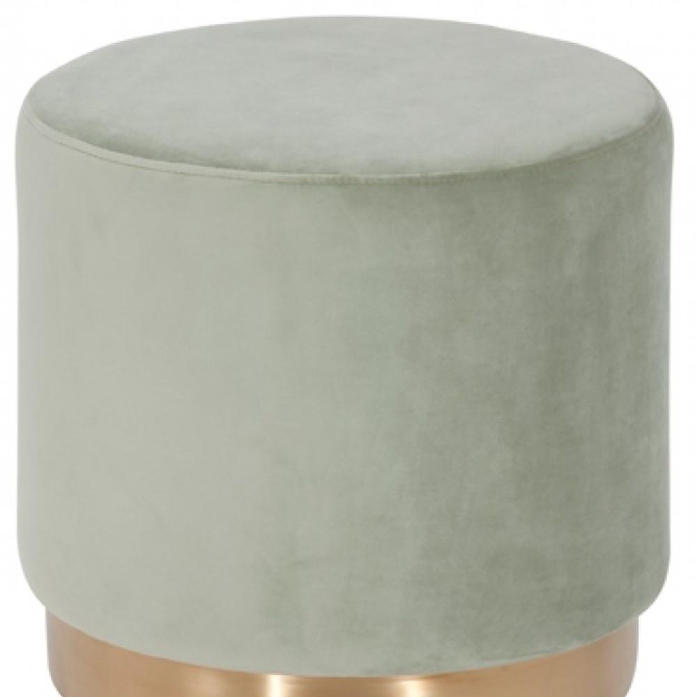 Round Modern Grey Velvet Ottoman with Gold Base