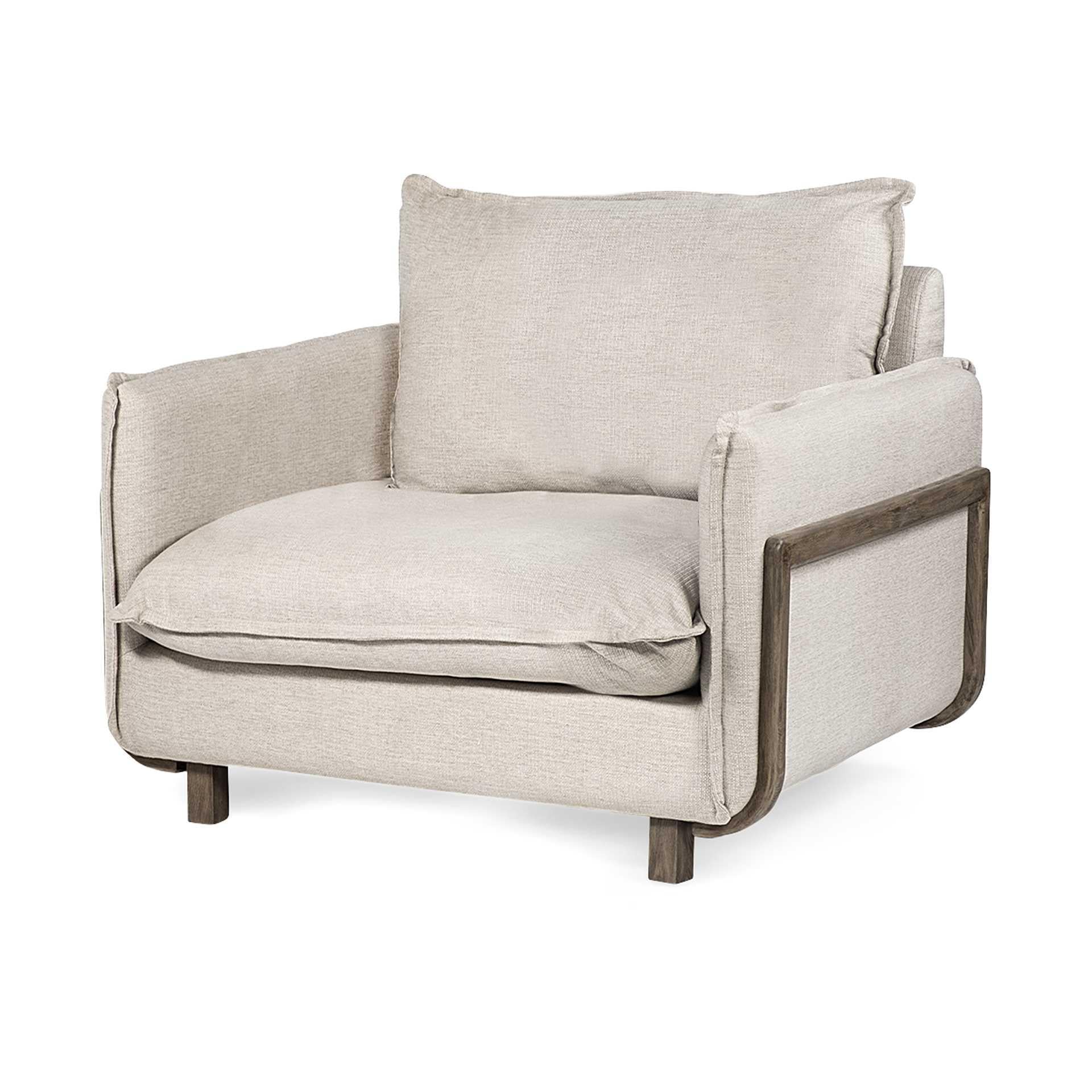 Cream Upholstered Fabric Seating Wide Accent chair with Wooden Frame and Legs