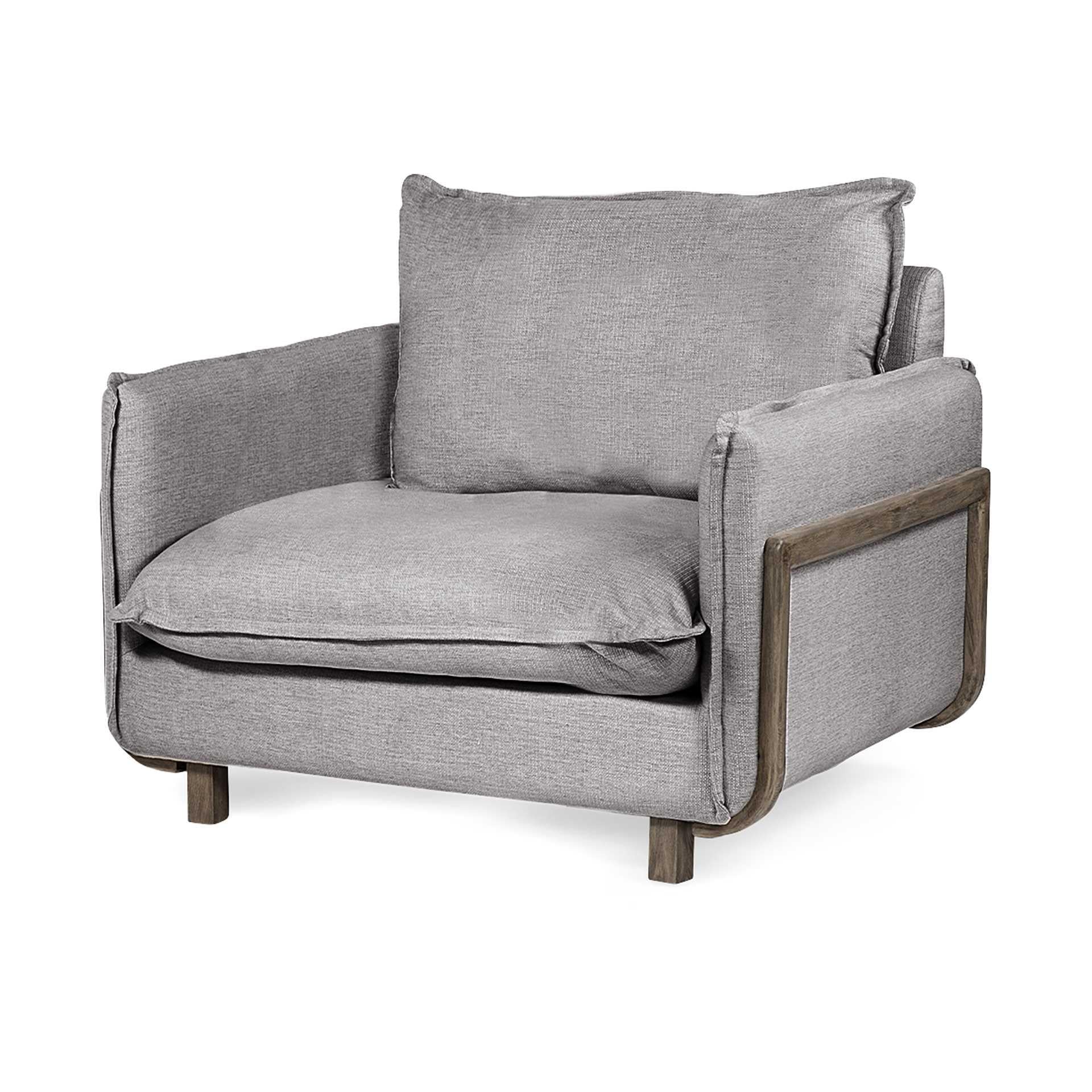 Gray Upholstered fabric Seating Wide Accent chair with Solid Wooden Frame and Lumbar Pillow