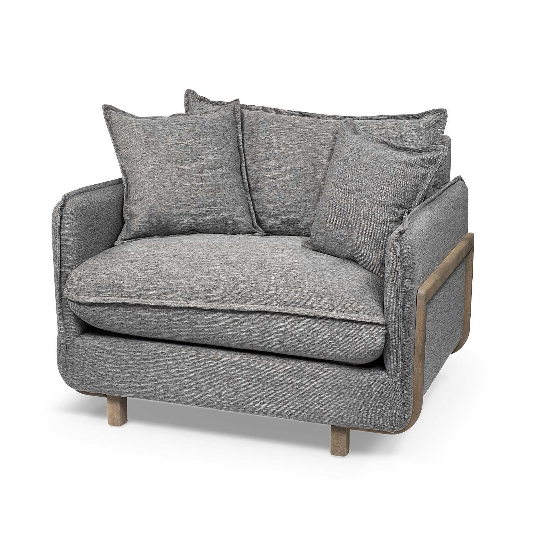 Castlerock Gray Upholstered Fabric Seating Wide Accent chair with Wooden Frame and Lumbar Pillow