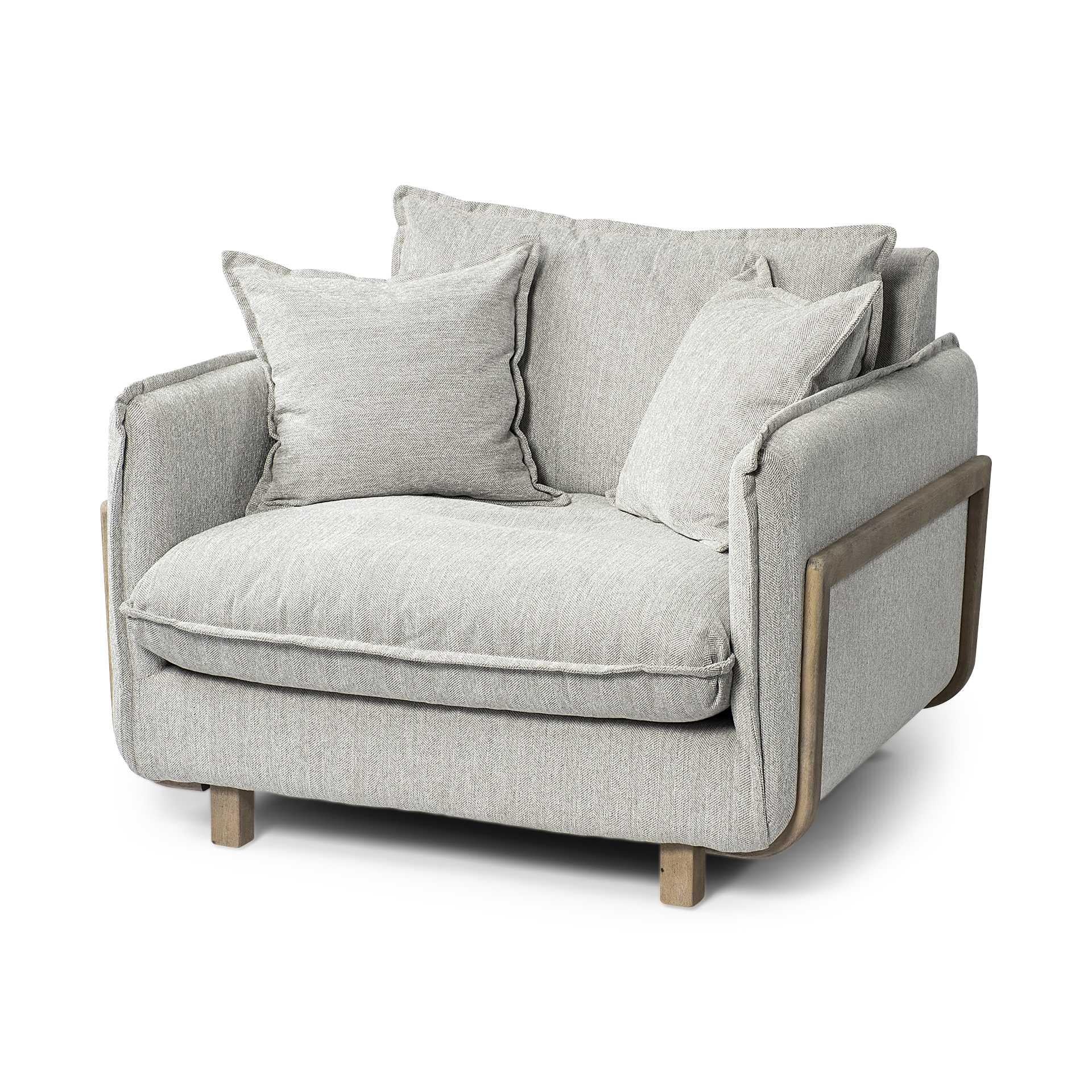 Frost Gray Upholstered Fabric Seating Wide Accent chair with Wooden Frame and Lumbar Pillow