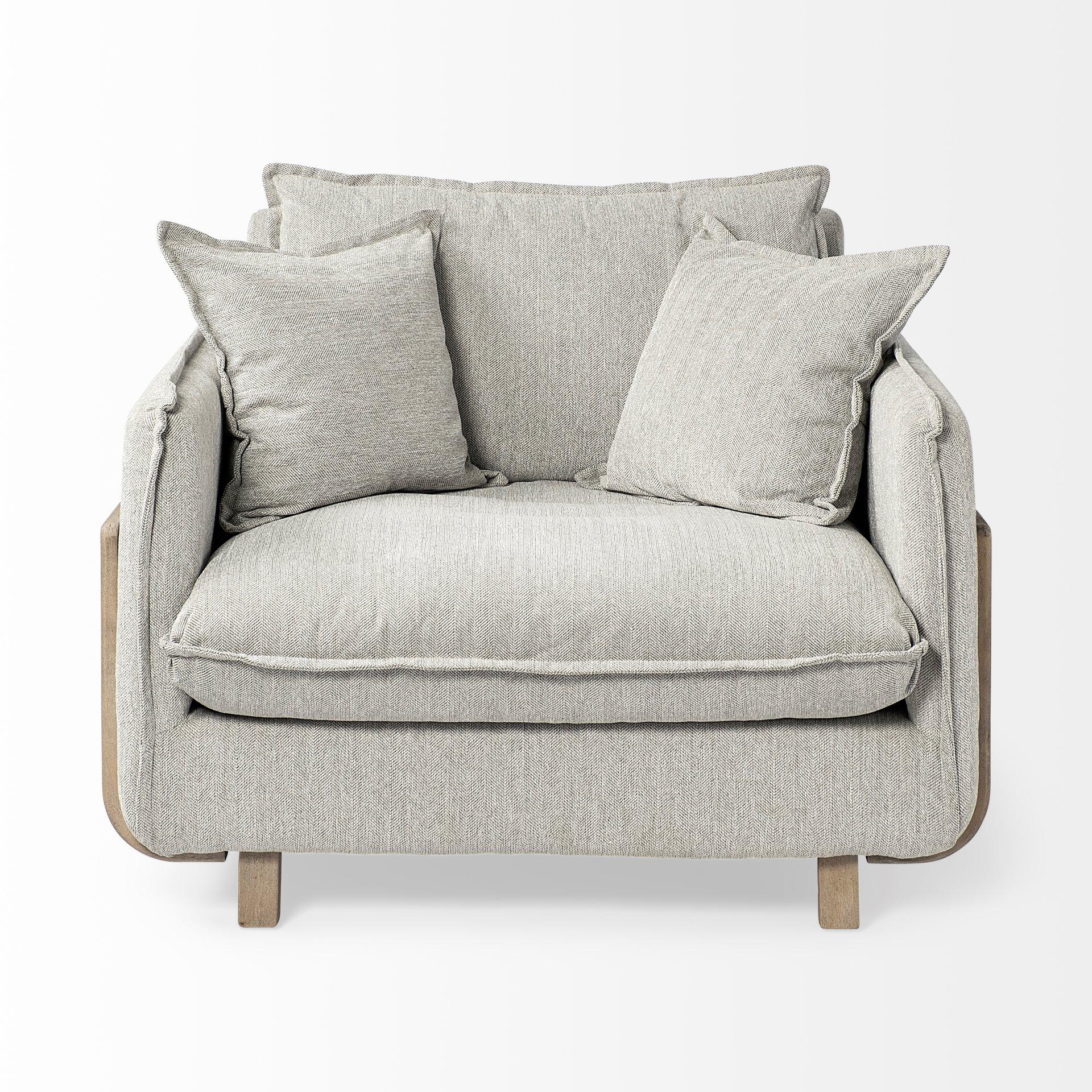 Frost Gray Upholstered Fabric Seating Wide Accent chair with Wooden Frame and Lumbar Pillow