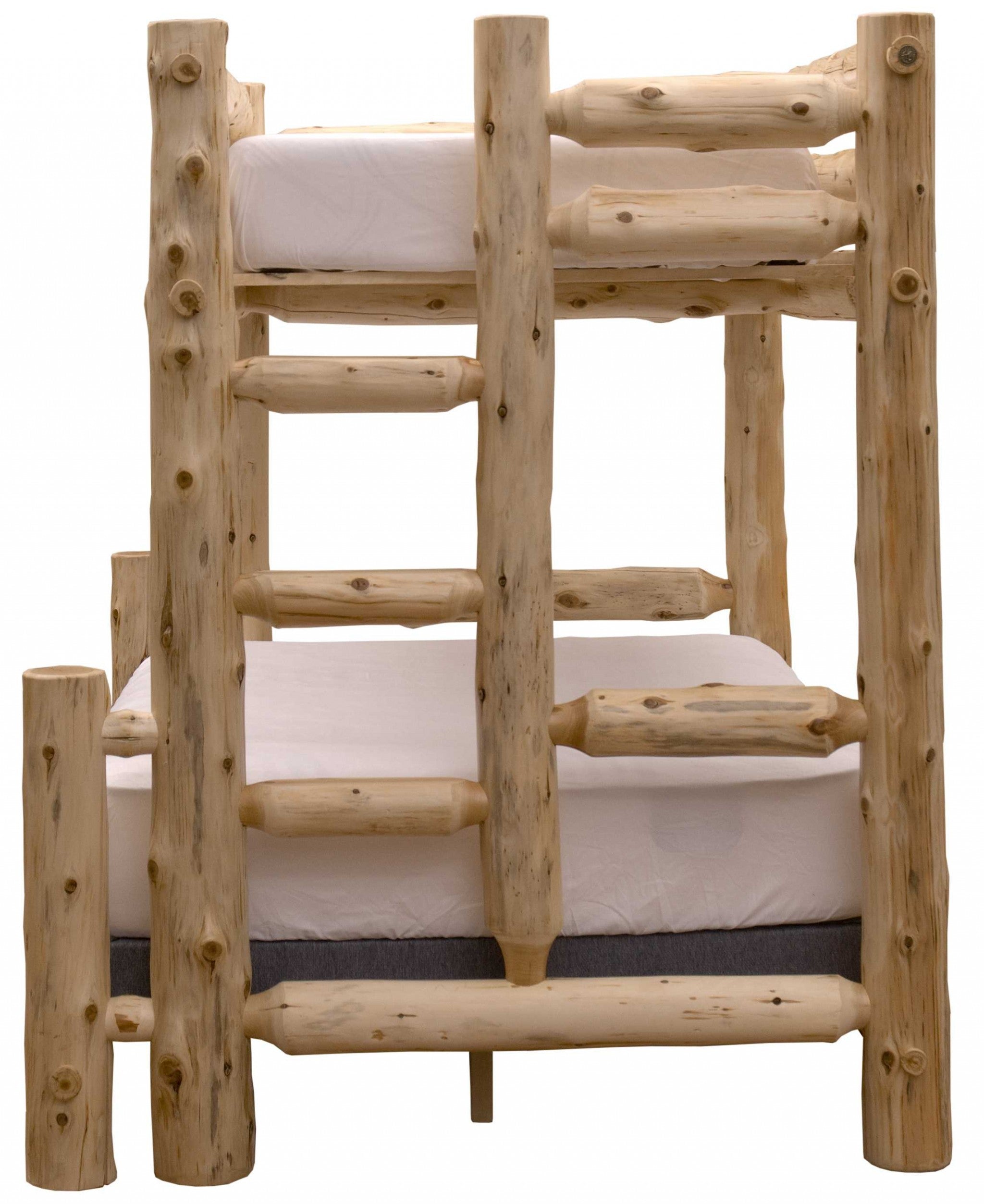 Rustic and Natural Cedar Single Ladder Right Log Bunk Bed