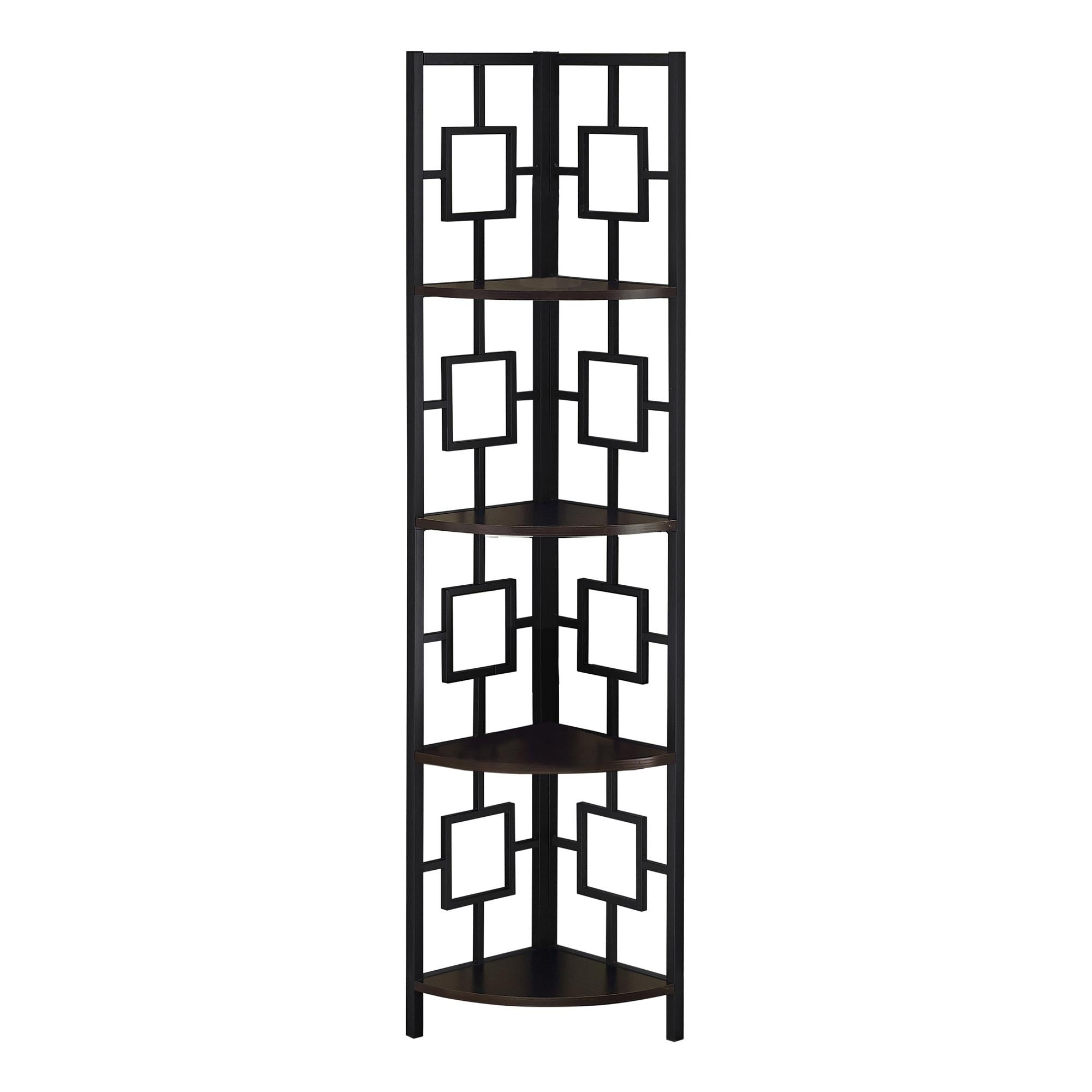 62" Bookcase EspressoandBlack Metal Corner Etagere with 4 shelves Default Title