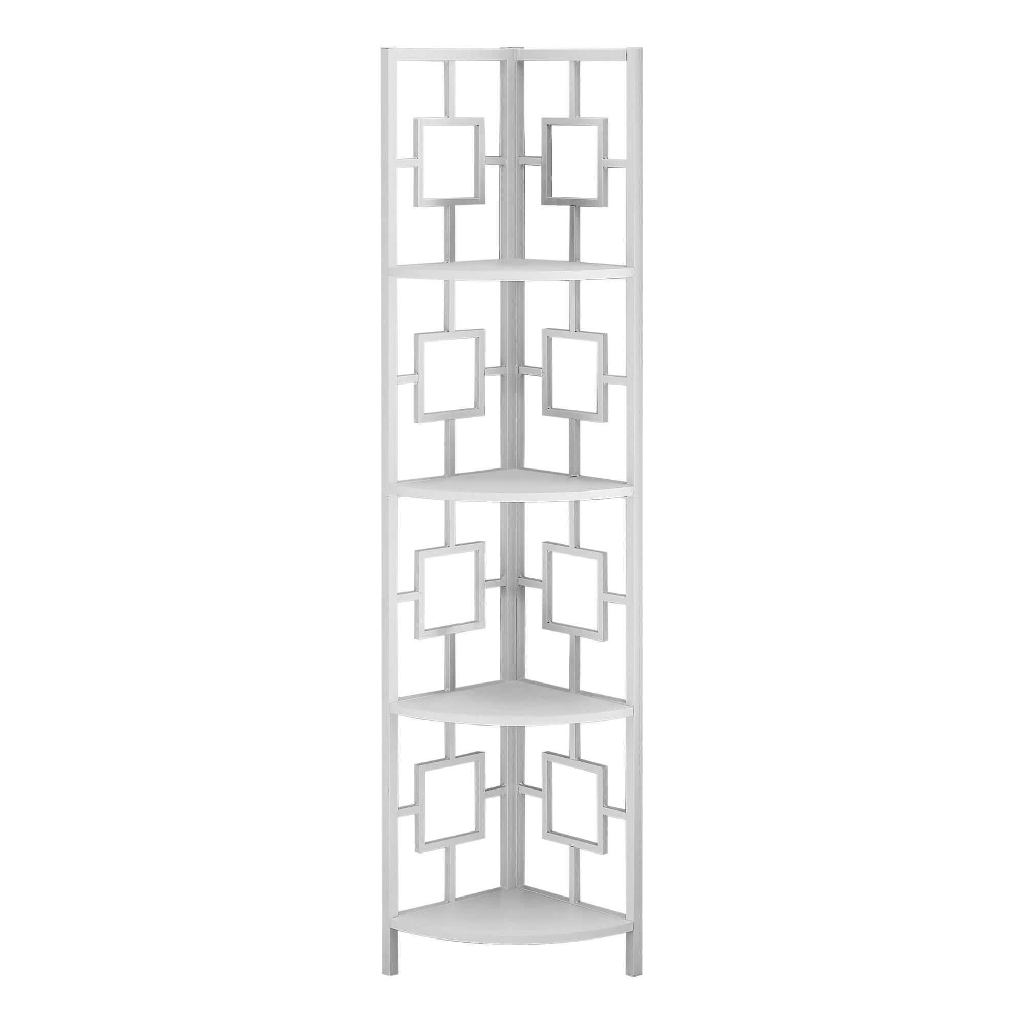 62" Bookcase WhiteandWhite Metal Corner Etagere with 4 shelves Default Title