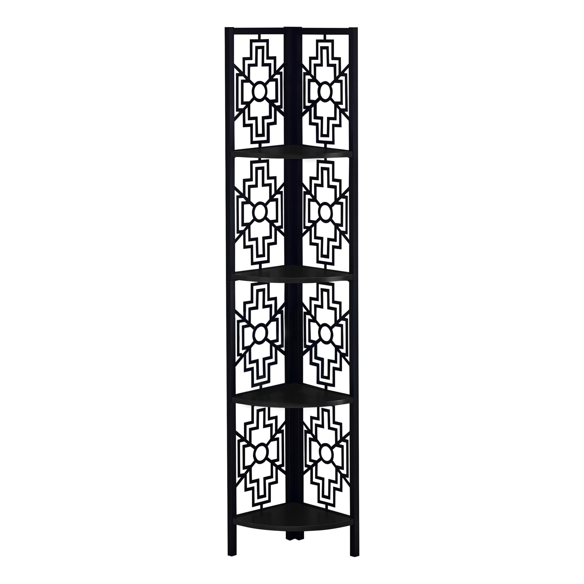 62" Bookcase with 4 Solid Black Shelves and Black Metal Corner Etagere Default Title