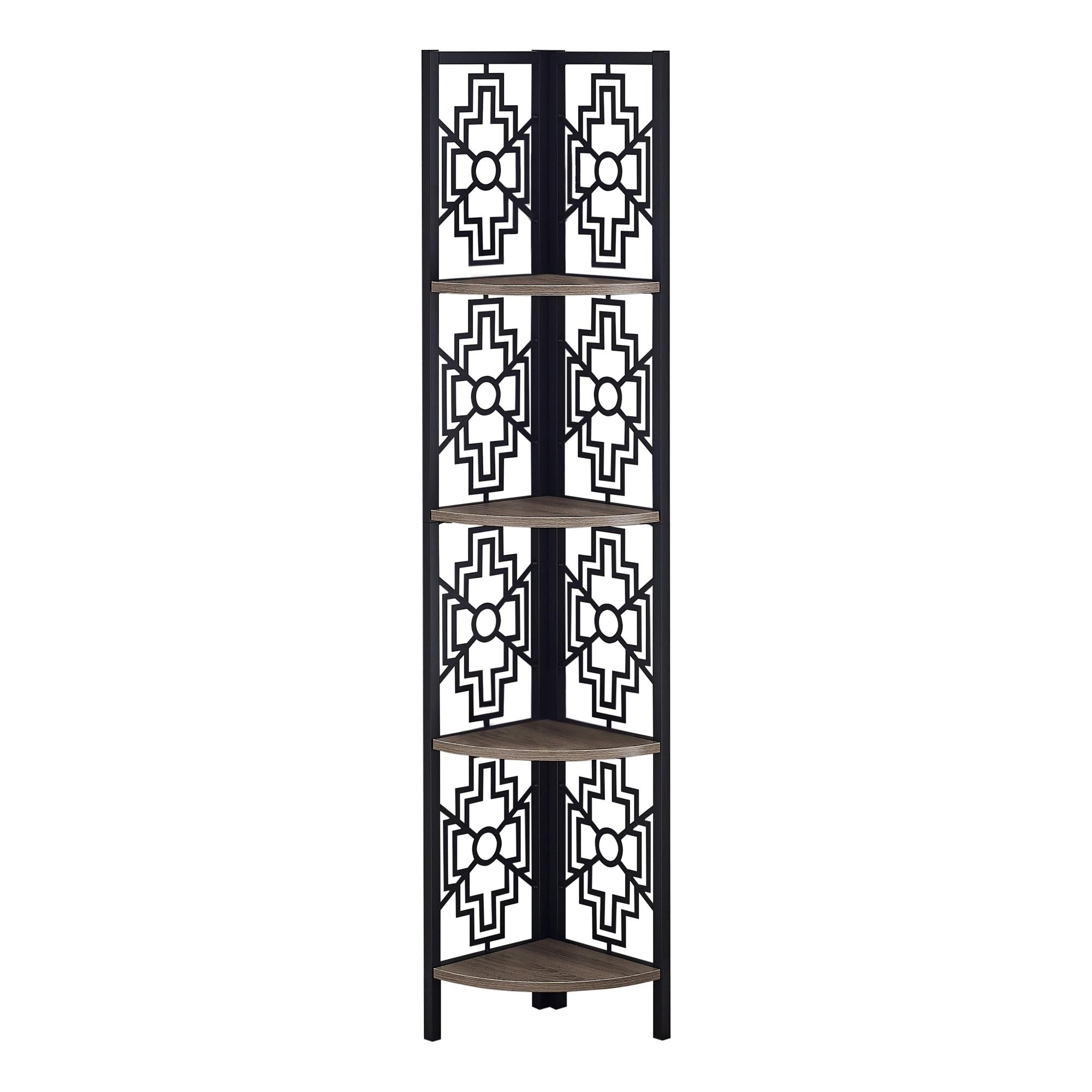 62" Bookcase with 4 Solid Taupe Shelves and Black Metal Corner Etagere Default Title