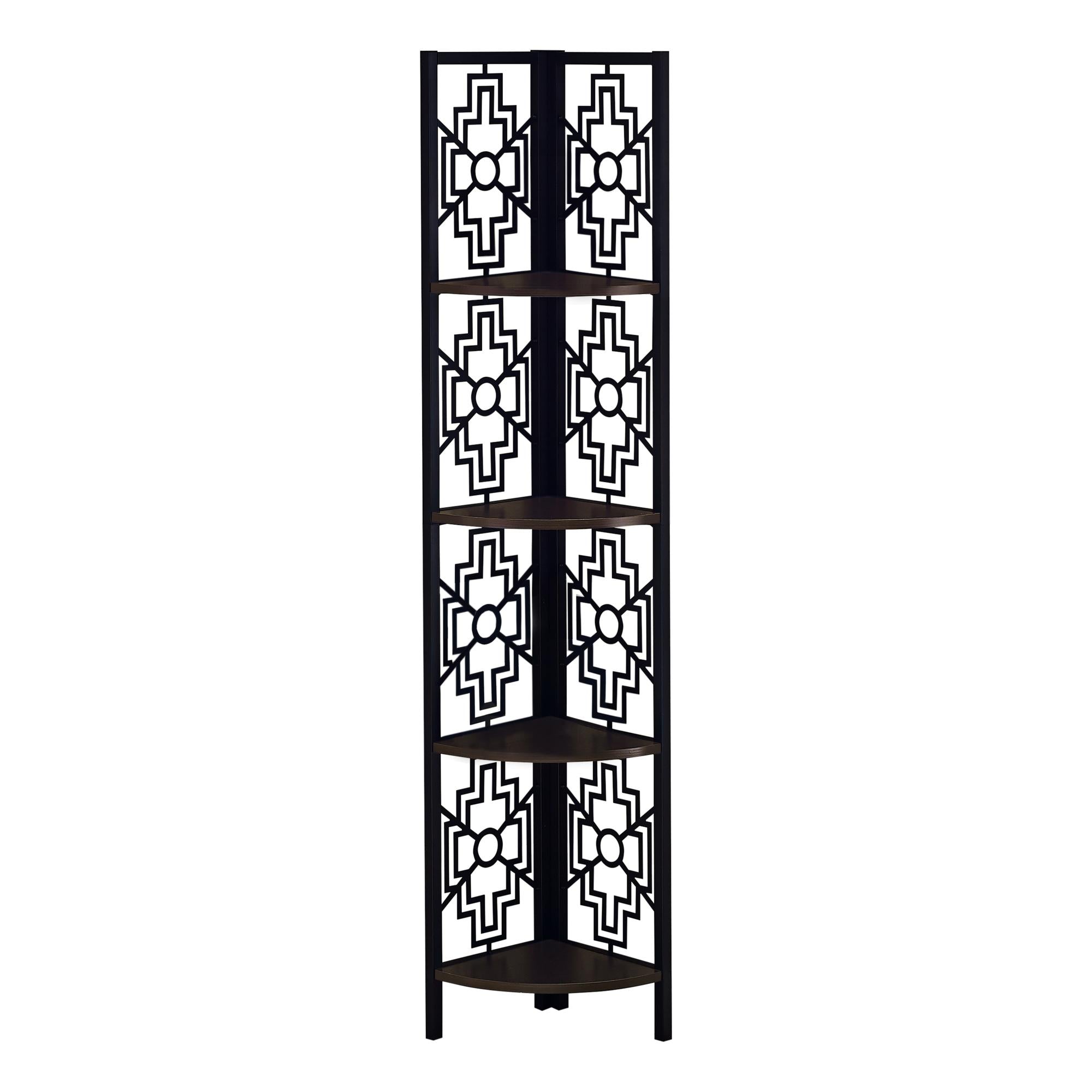 62" Bookcase with 4 Solid Espresso Shelves and Black Metal Corner Etagere Default Title