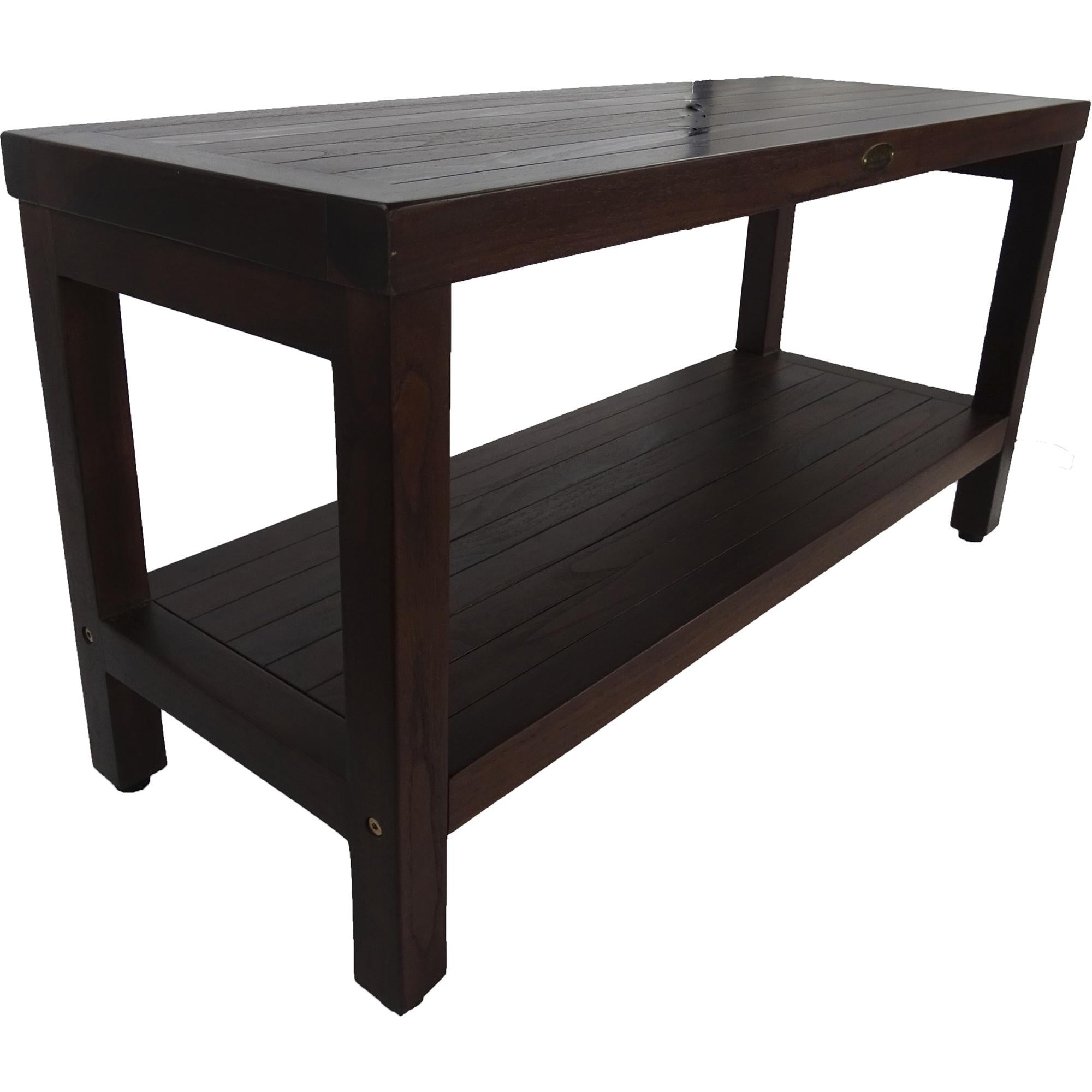 Rectangular Teak Shower Outdoor Bench with Shelf in Brown Finish