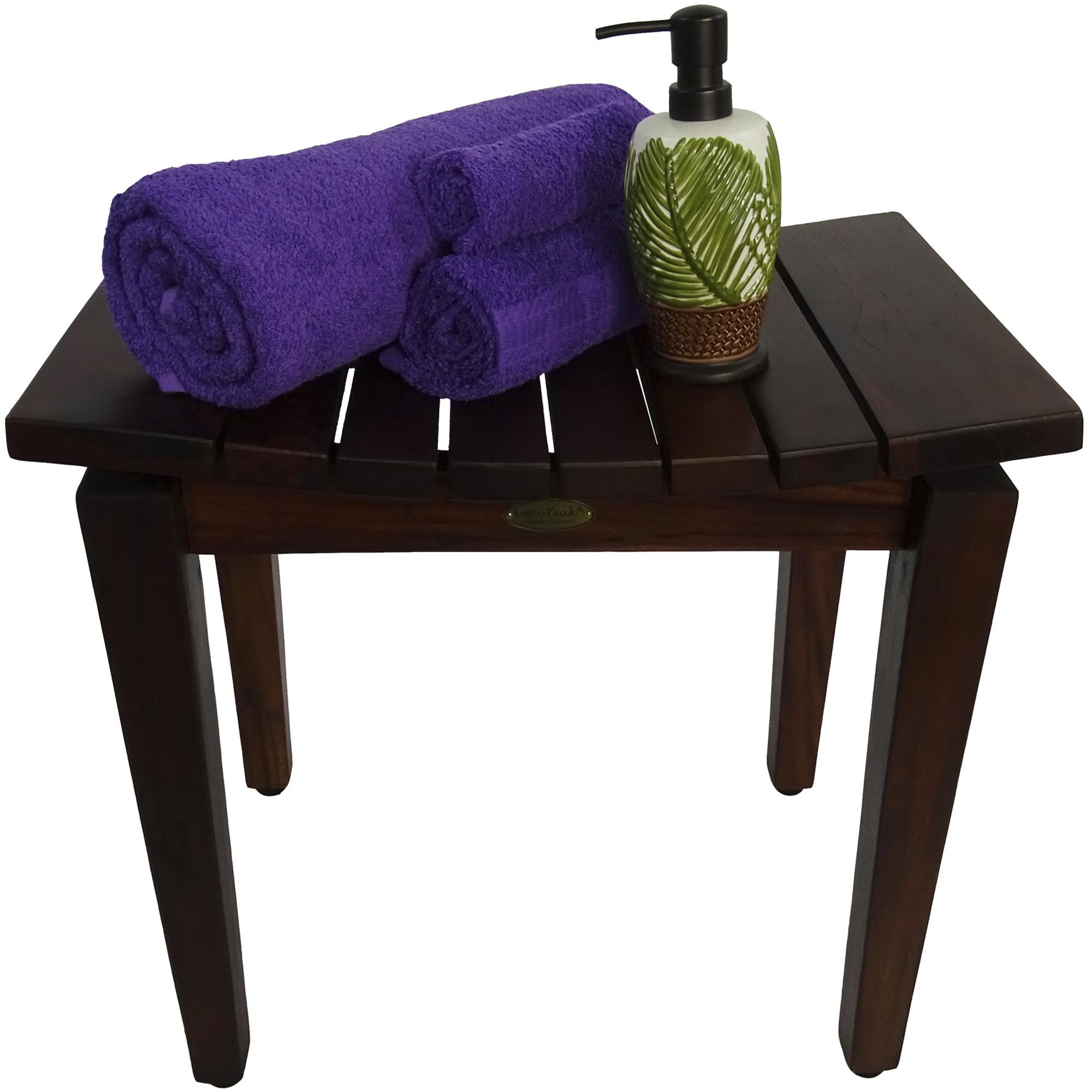 Contemporary Flared Teak Shower Stool or Bench in Brown Finish