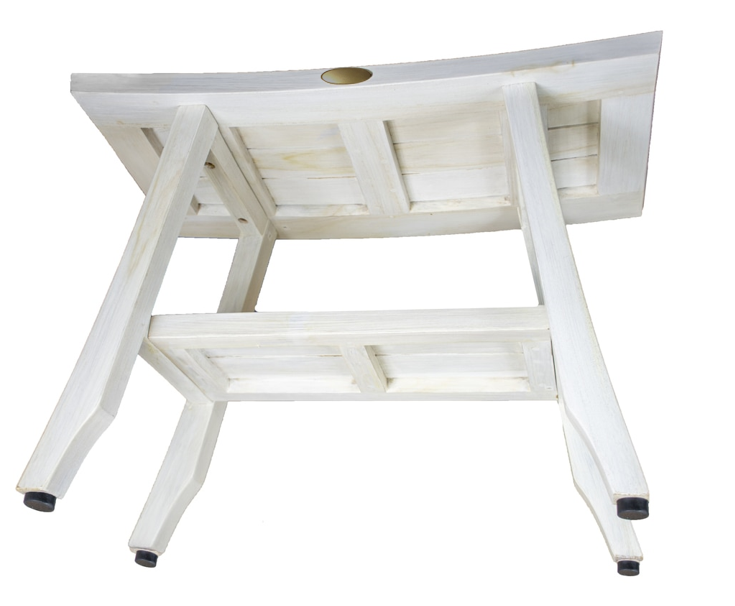 Contemporary Teak Shower Stool or Outdoor Bench in Whitewash Finish