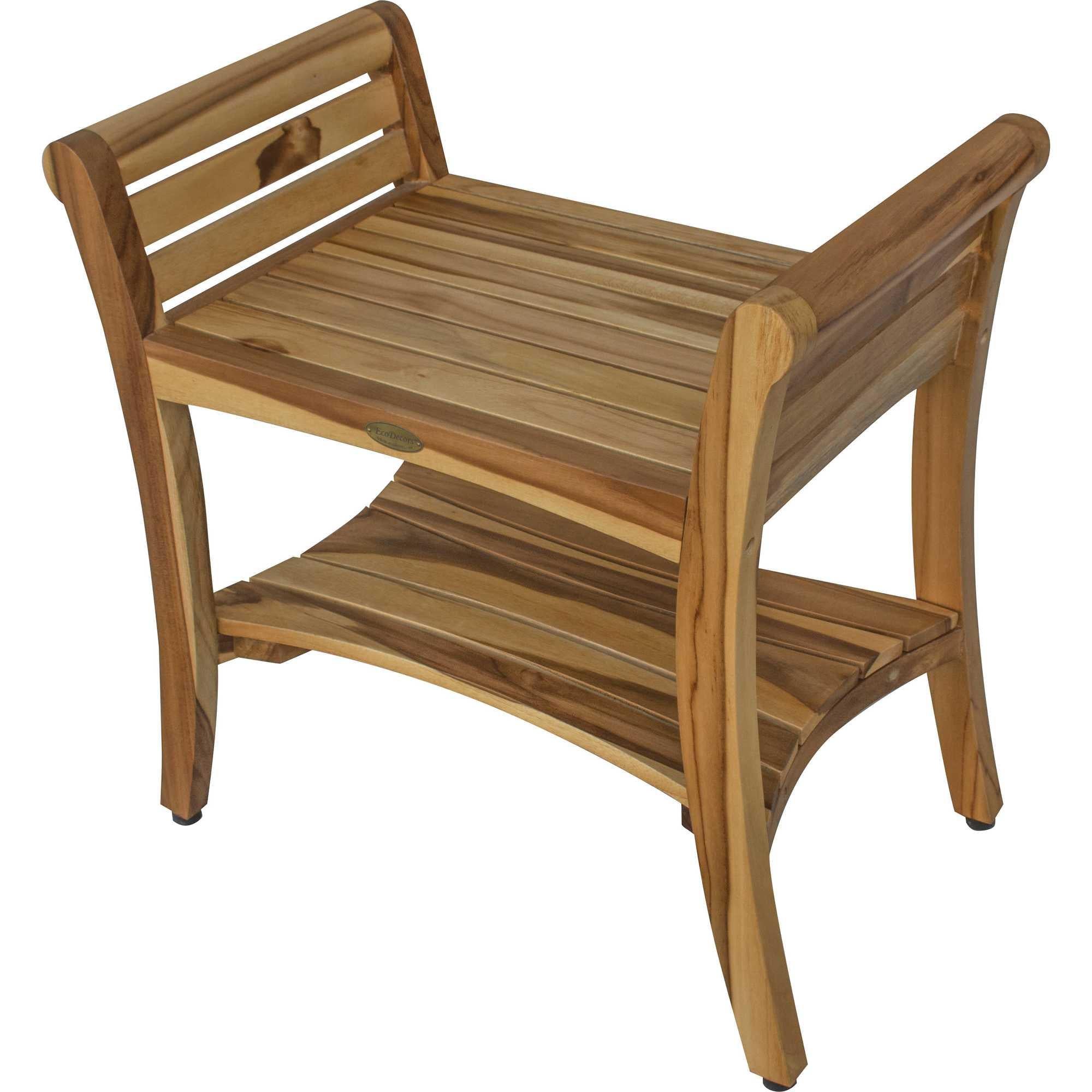 Contemporary Teak Shower bench with Handles in Natural Finish