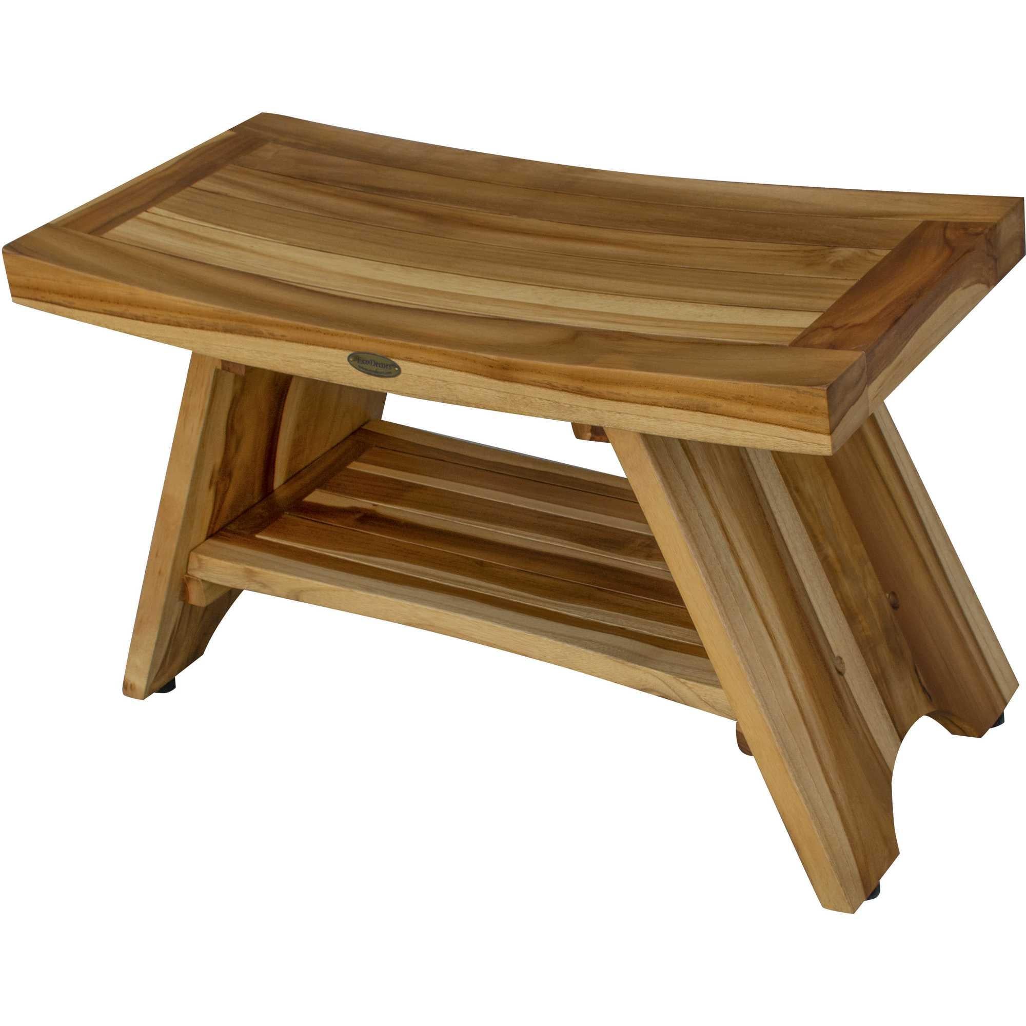 Rectangular Teak Shower Stool or Bench with Shelf in Natural Finish