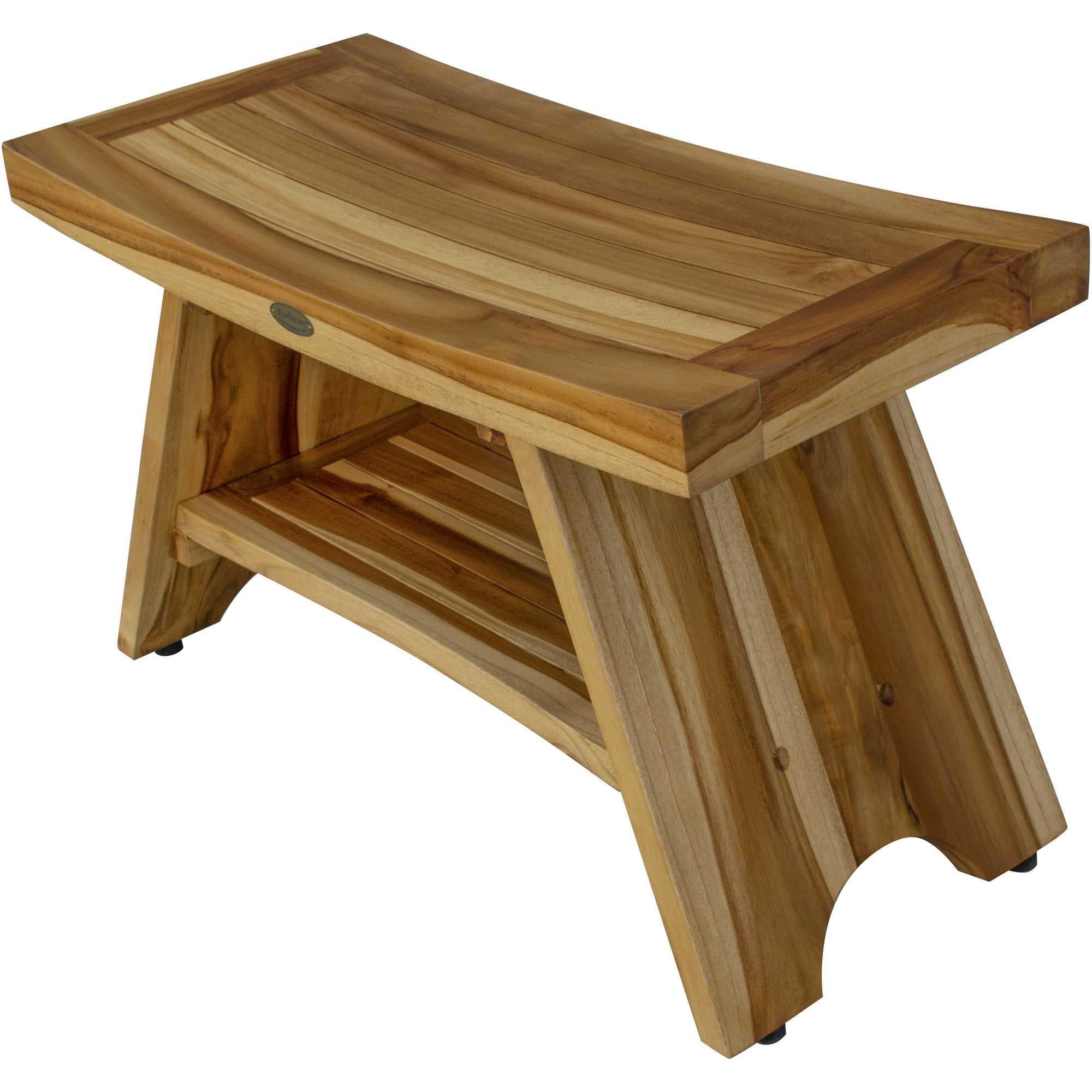 Rectangular Teak Shower Stool or Bench with Shelf in Natural Finish