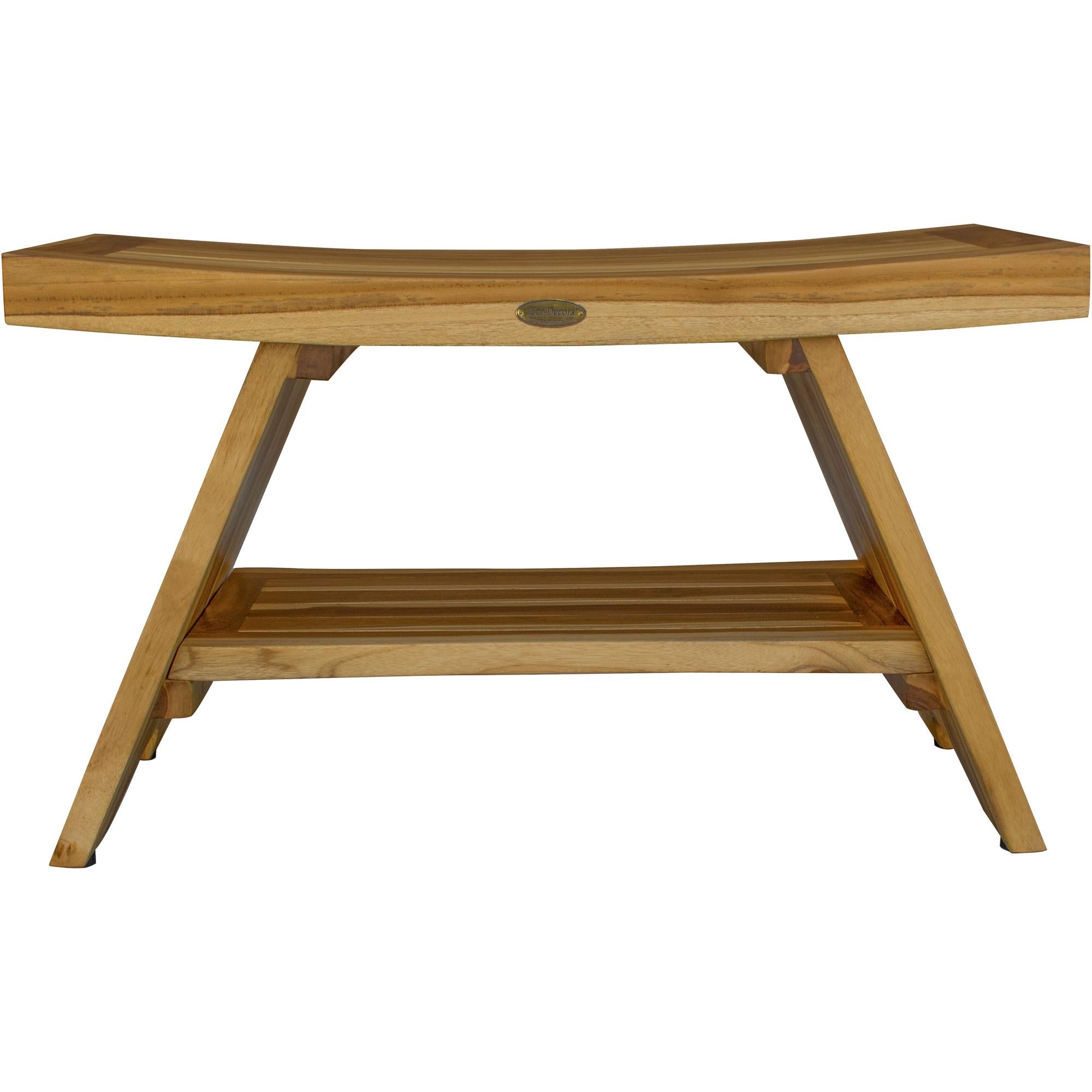 Rectangular Teak Shower Stool or Bench with Shelf in Natural Finish