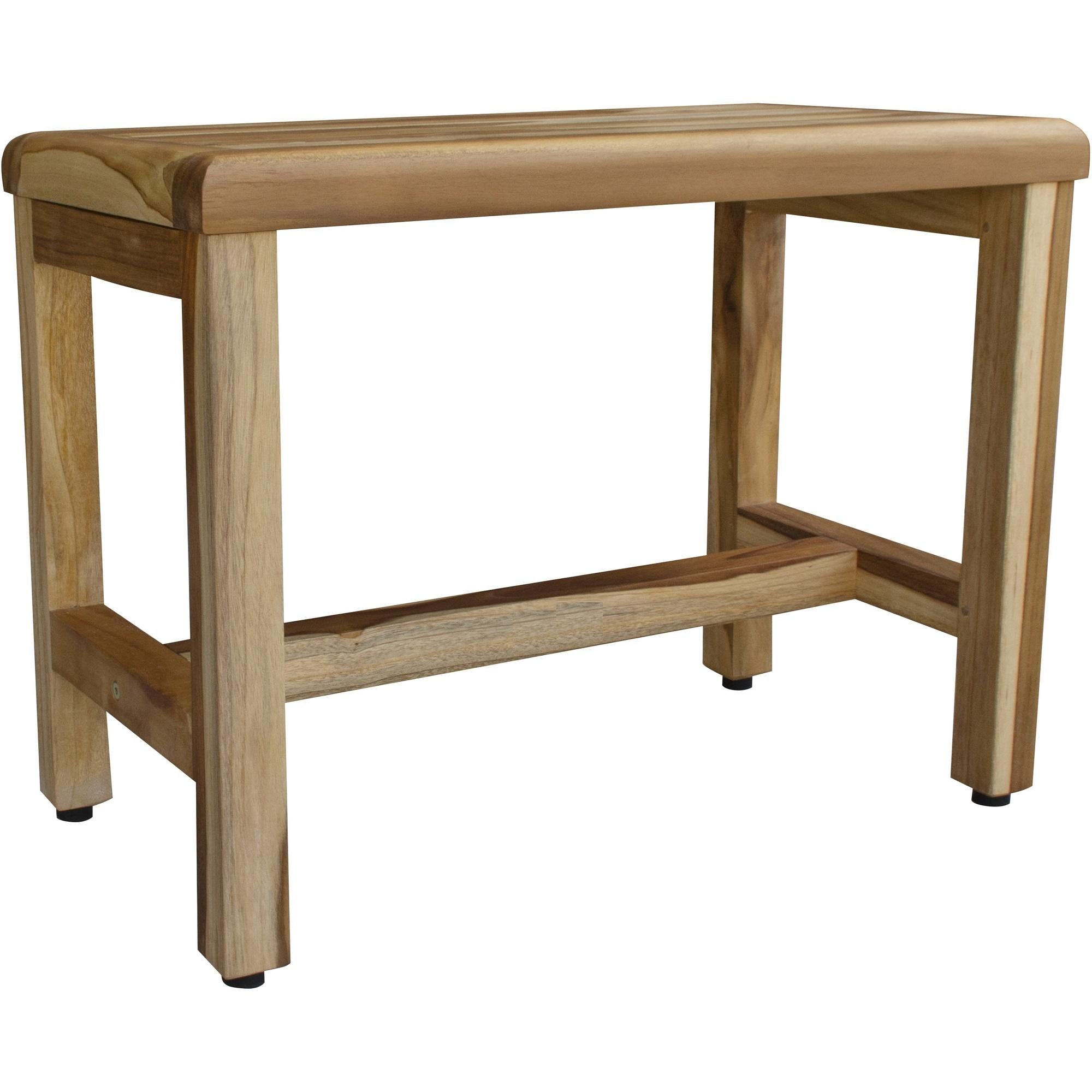 Compact Rectangular Teak Shower  Outdoor Bench with Shelf in Natural Finish