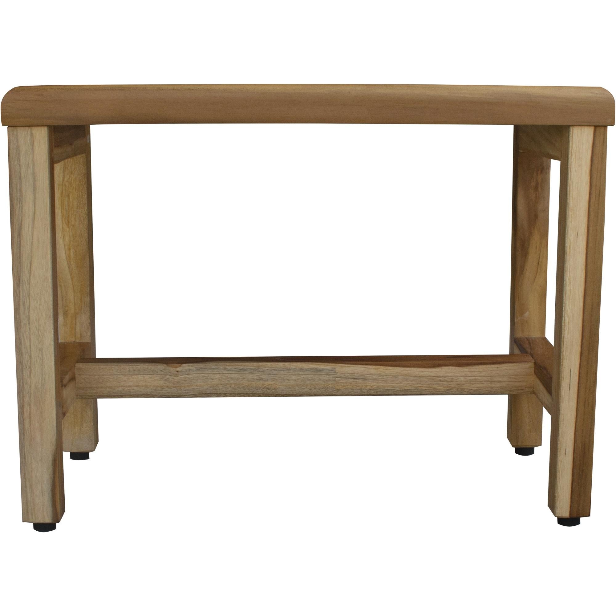 Compact Rectangular Teak Shower  Outdoor Bench with Shelf in Natural Finish