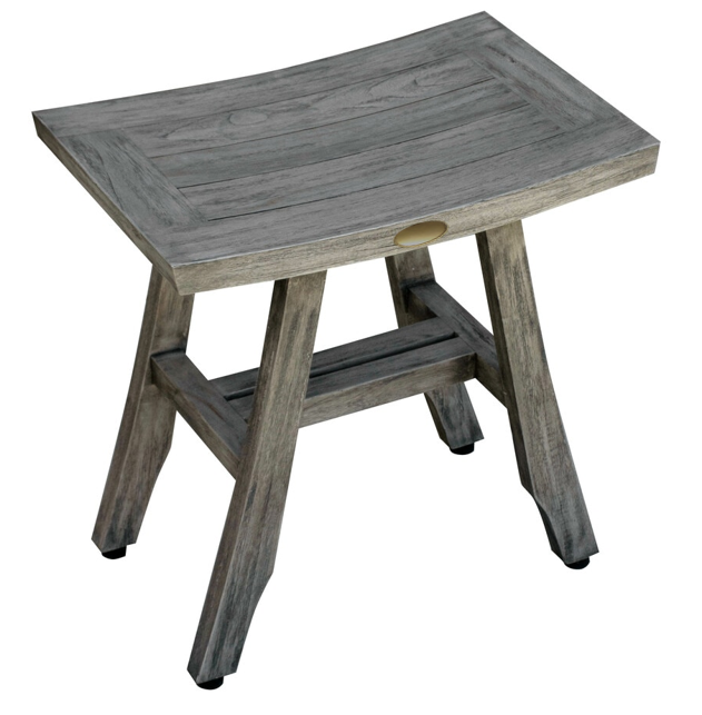 Compact Contemporary Teak Shower Stool in Gray Finish