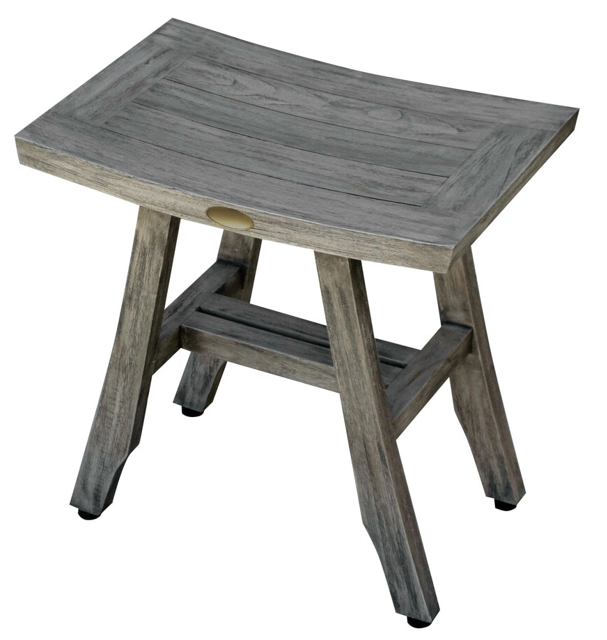 Compact Contemporary Teak Shower Stool in Gray Finish