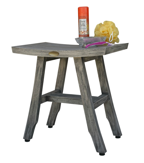 Compact Contemporary Teak Shower Stool in Gray Finish