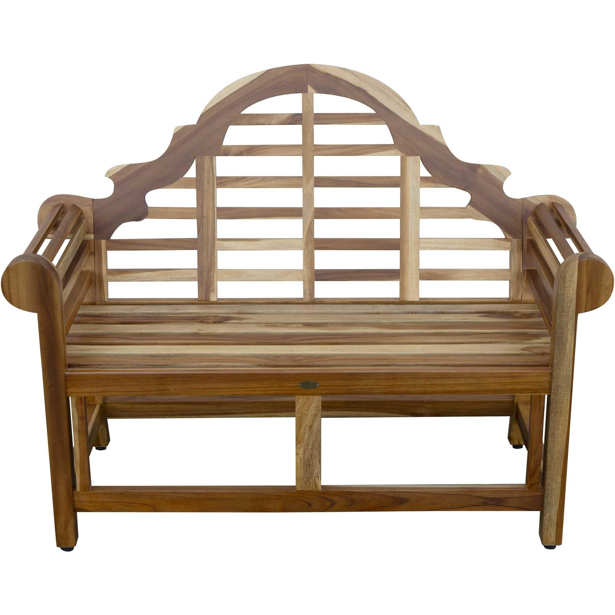 Compact Teak Outdoor Bench with Crown Design in Natural Finish