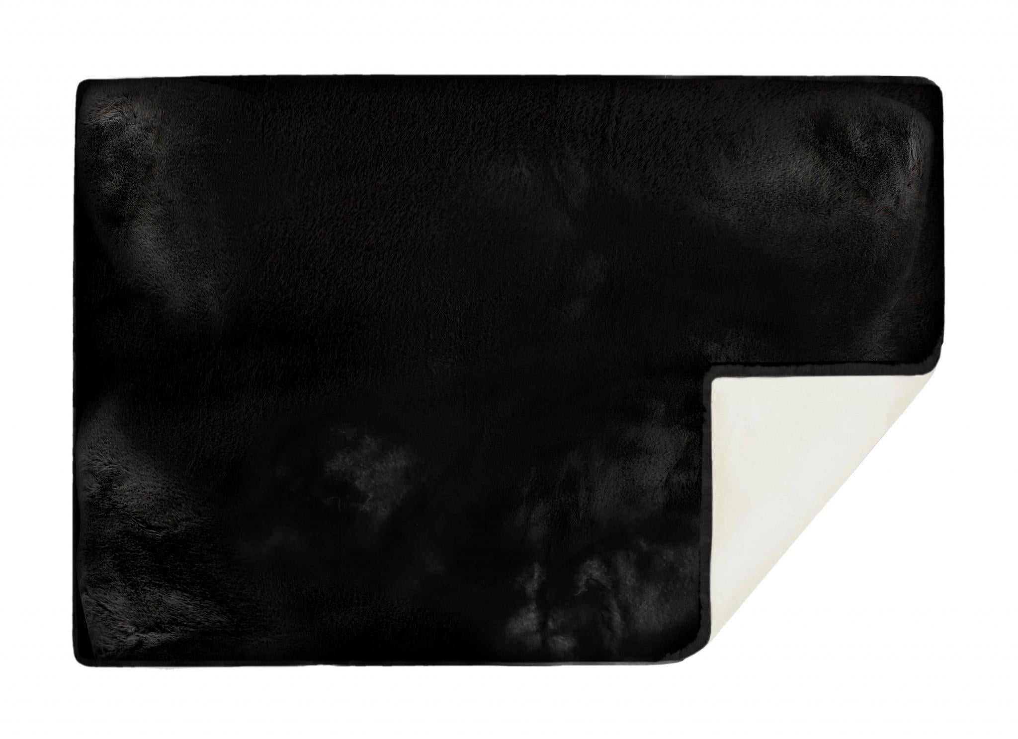Luxe Faux Rabbit Fur Rectangular Rug 5' x 8'   - Black