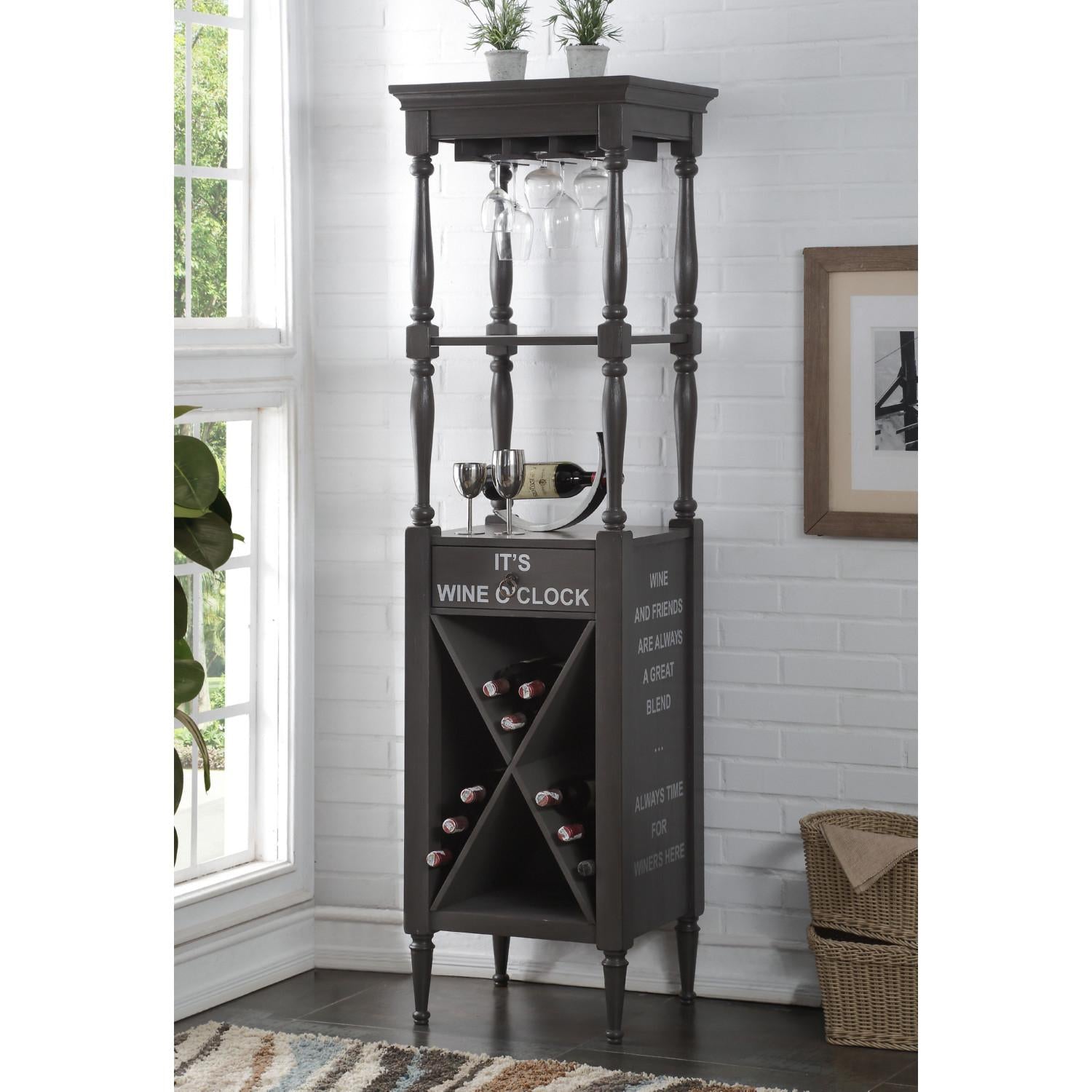 Fun Wine Antique Gray Wine Bar Cabinet