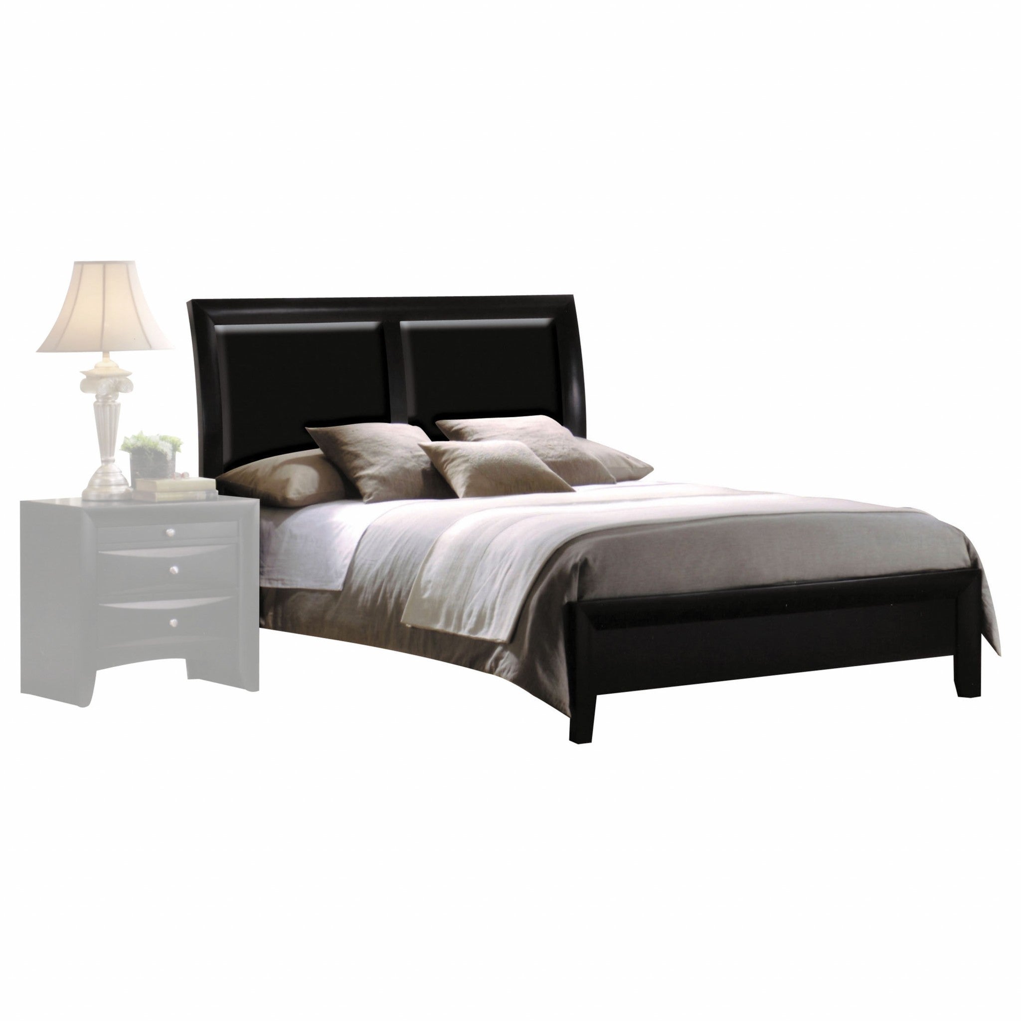 Black Leather Finish  King  Bed wiith Padded Upholstered Headboard
